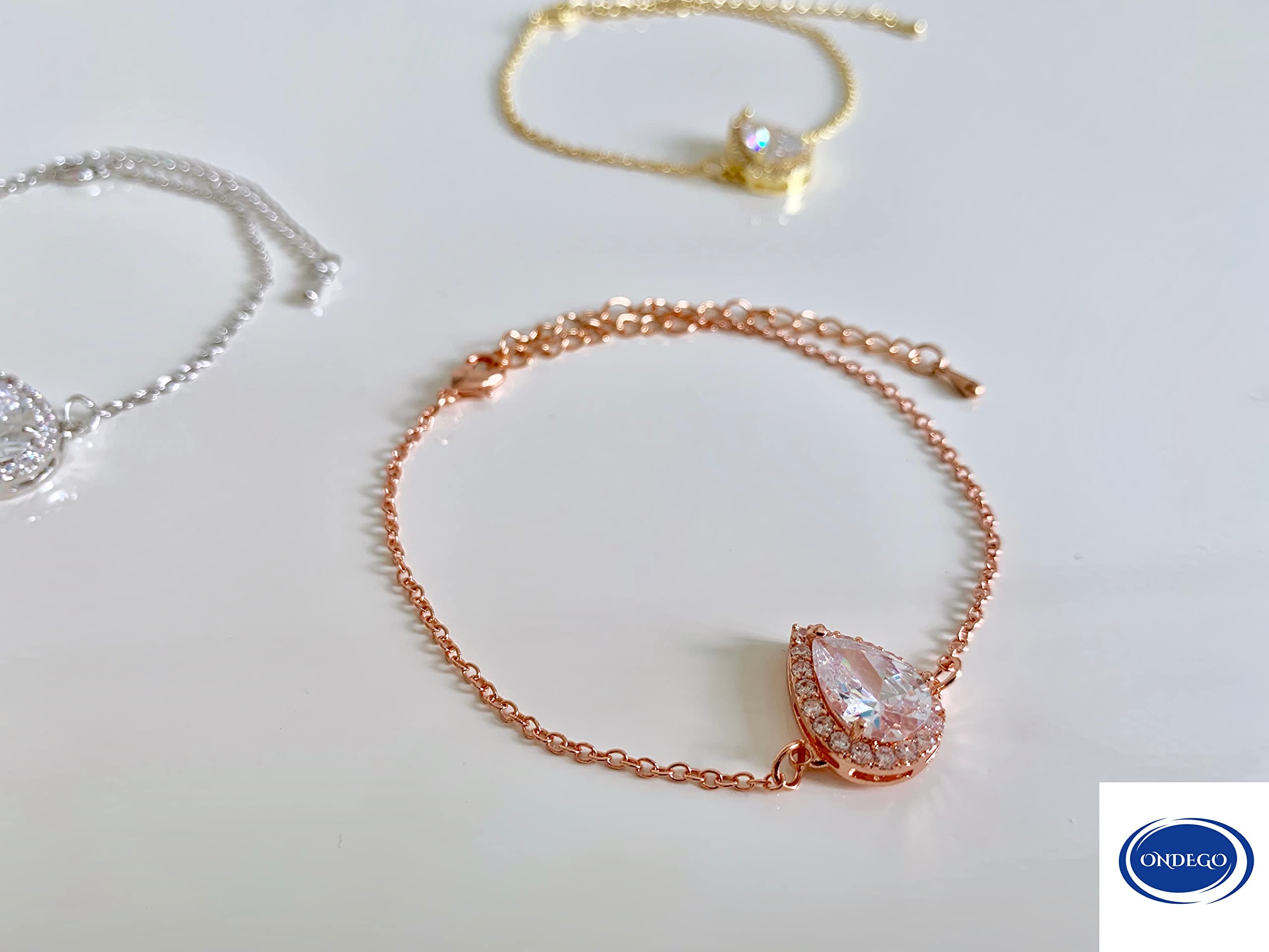 ZIRKONIA Brautschmuck rosegold Schmuckset Hochzeit Ohrringe Kette dezent schlicht elegant tropfen tropfenform
