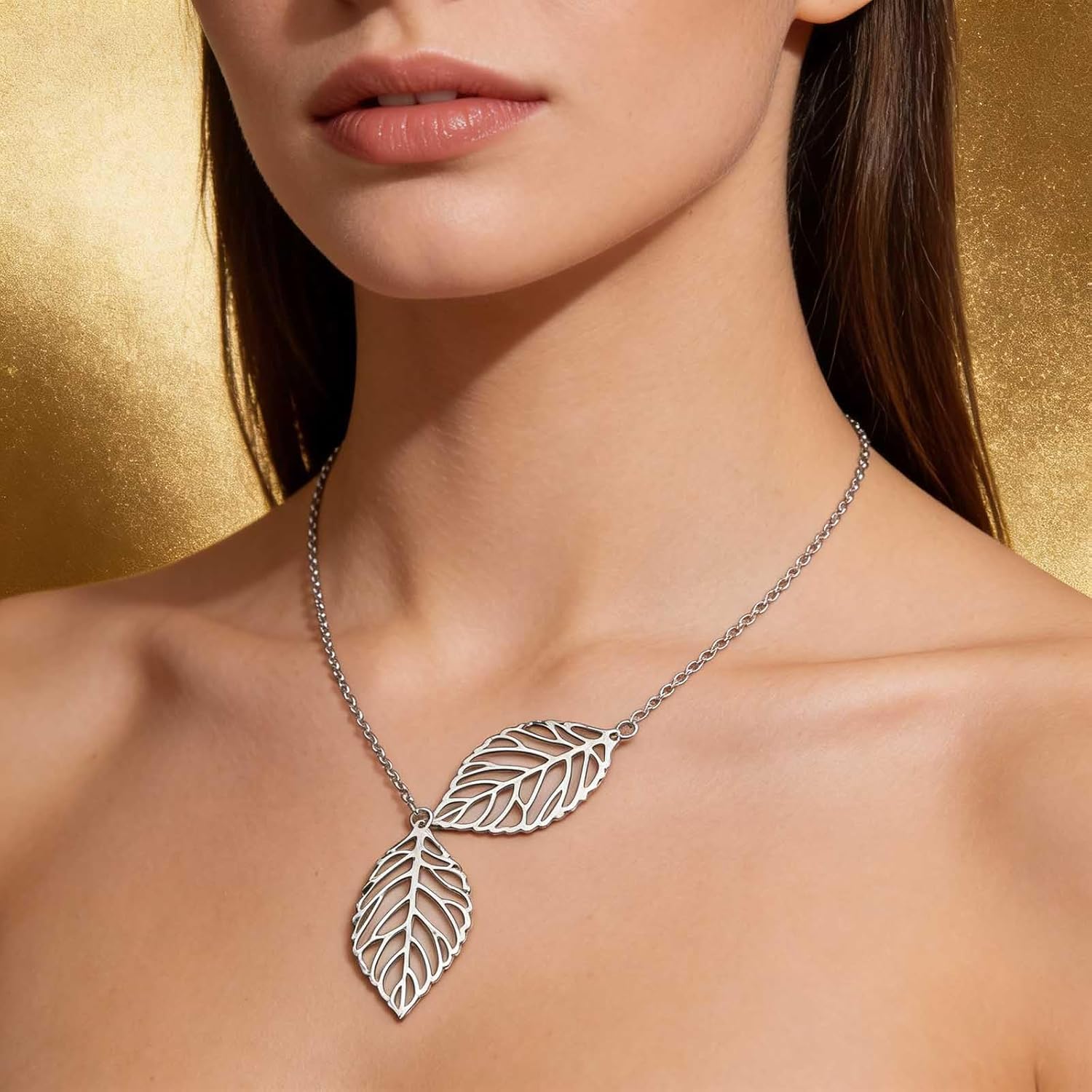 Bohemian Leaf Pendant Necklace Hollow Leaf Y Necklace Leaves Y Drop Choker Necklace Silver Leaves Y Lariat Necklace Choker Jewelry for Women - Image 6