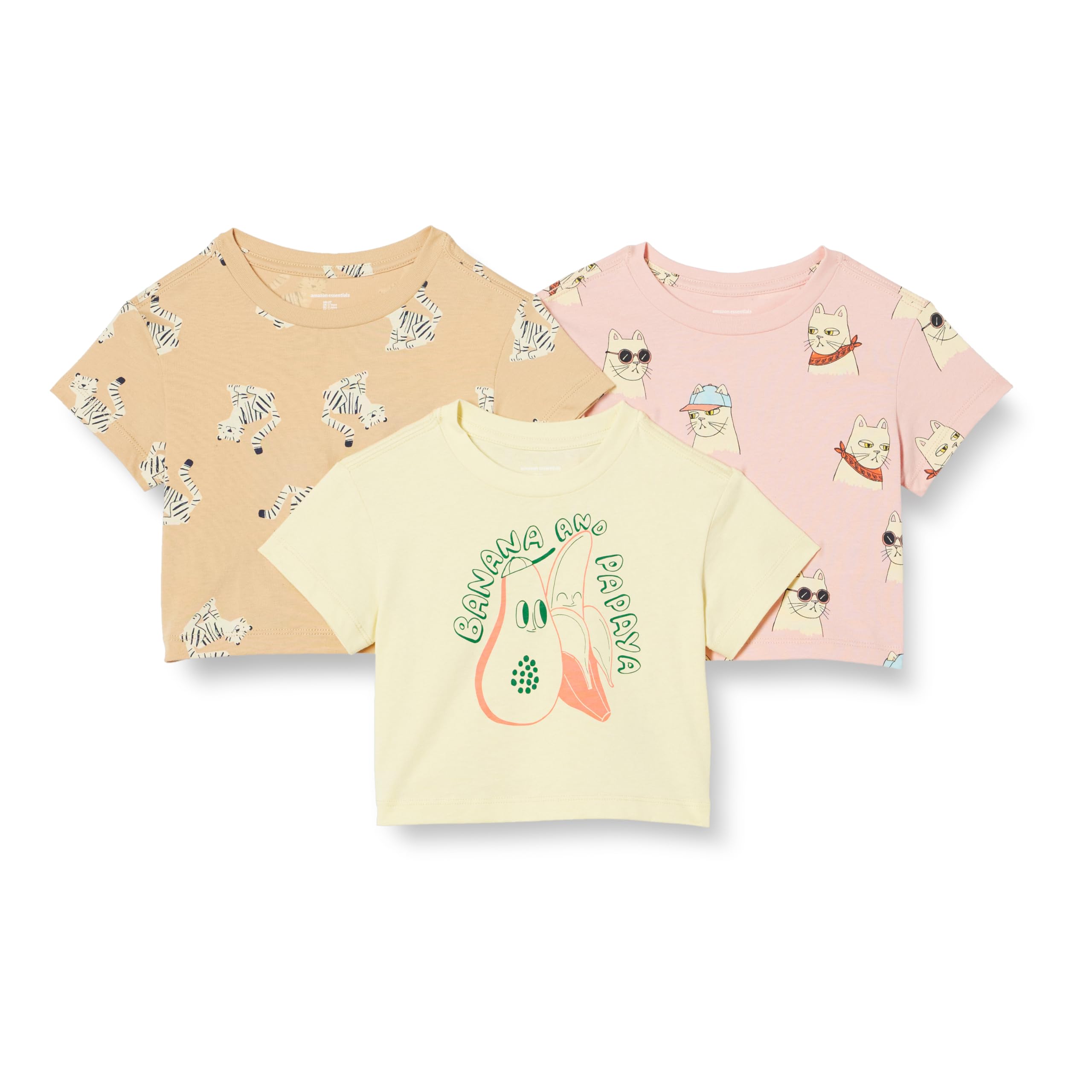 Amazon Essentials Girls and Toddlers' Short Sleeve T-Shirts, Pack of 3