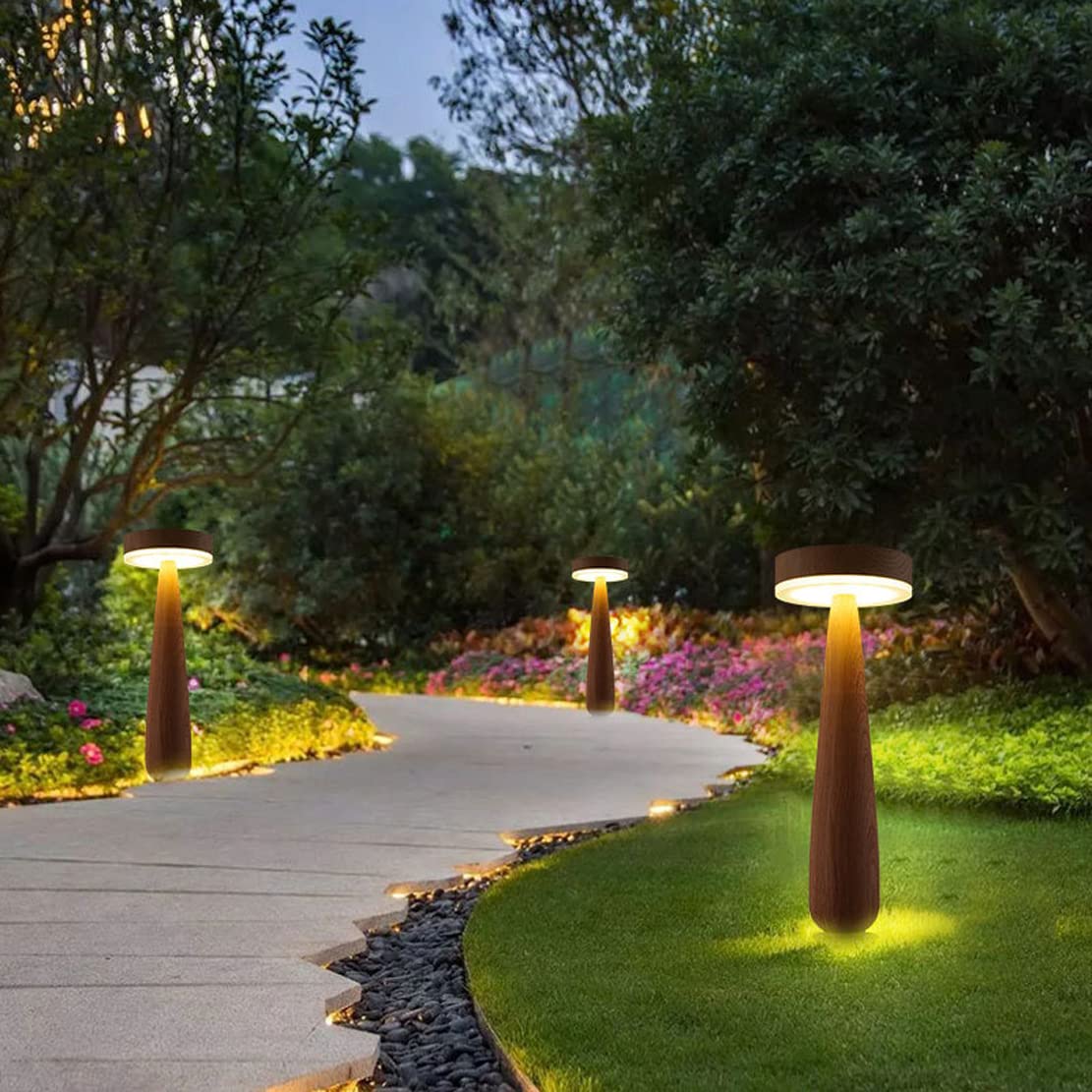 LED Wegelampe mit Dämmerungssensors Außen Solar Pollerleuchte IP65 Holzmaserung Eisen Gartenlampe, mit Erdspieß, mit Fernbedienung, Timing, Dimmbar, Warmweiß Kaltweiß Neutralweiß
