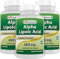 Vista 1 de Best Naturals Ácido alfa lipoico 600 mg 60 cápsulas ALA Potente antioxidante (60 unidades (paquete de 3))