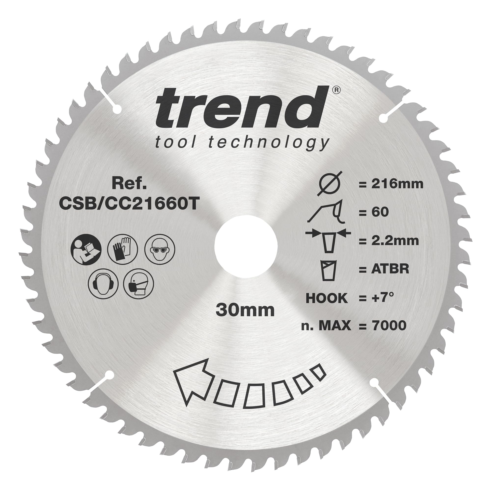 Craftpro Positive Hook Cross-Cutting Tct Circular Saw Blade, 216Mm X 60 Teeth X 30Mm Bore, Tungsten Carbide Tipped, Csb/Cc21660t 5027654058015