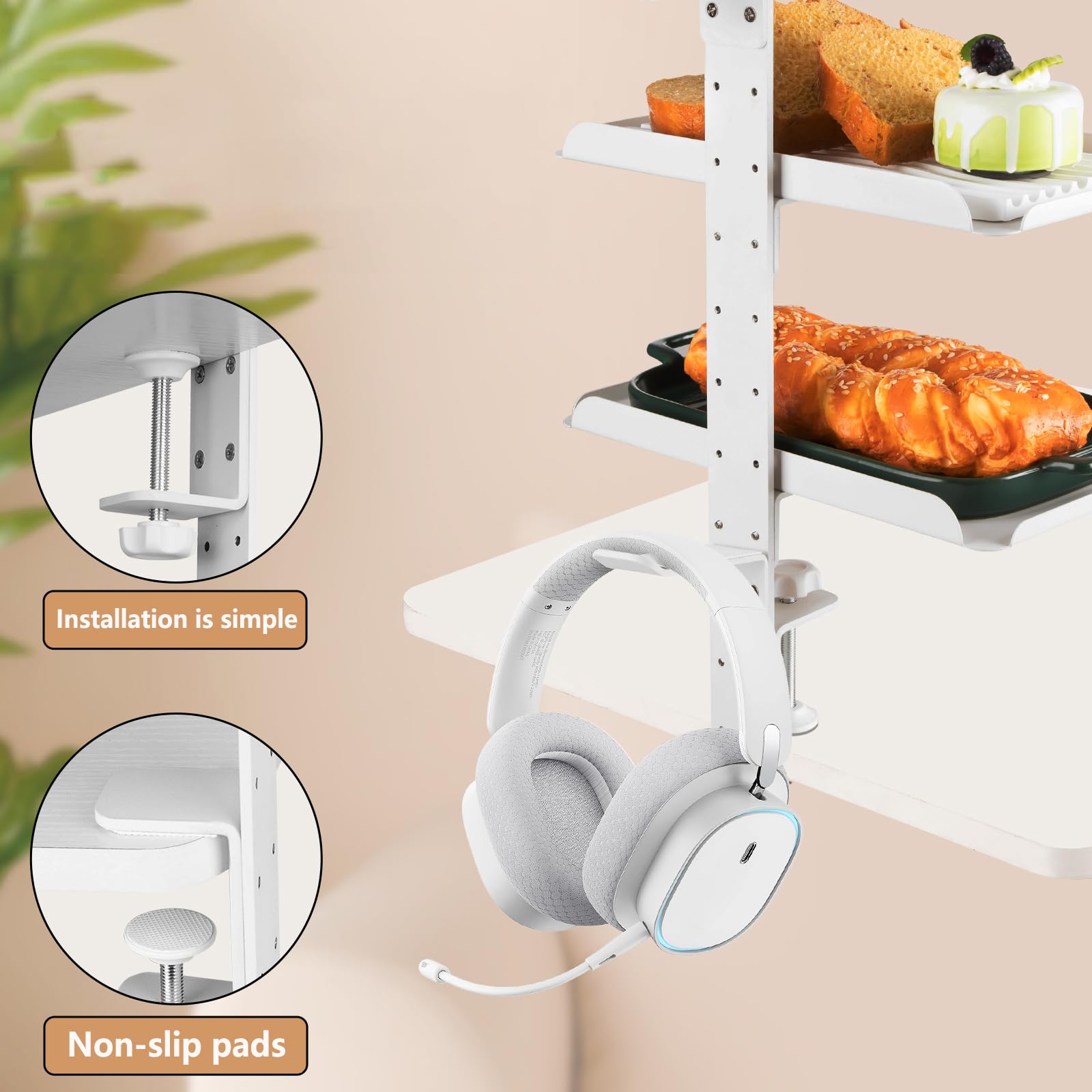 Cavalletto laterale da scrivania, con morsetto per scrivania, periferiche per computer, organizzatore per ufficio, tavolo da toeletta, casa, ufficio (bianco)