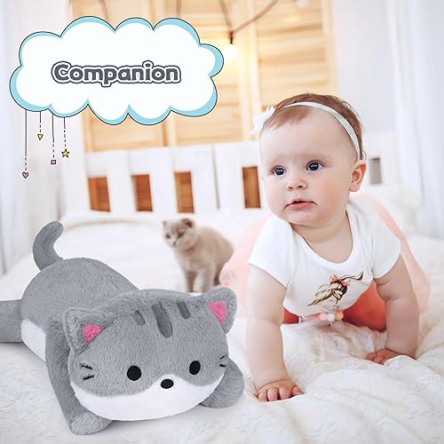 Miniatura 3 de Animales de peluche con peso de gato, almohada de felpa con peso de gato de 18 pulgadas, 2 libras, suave Kawaii grande, color gris, regalo para niños