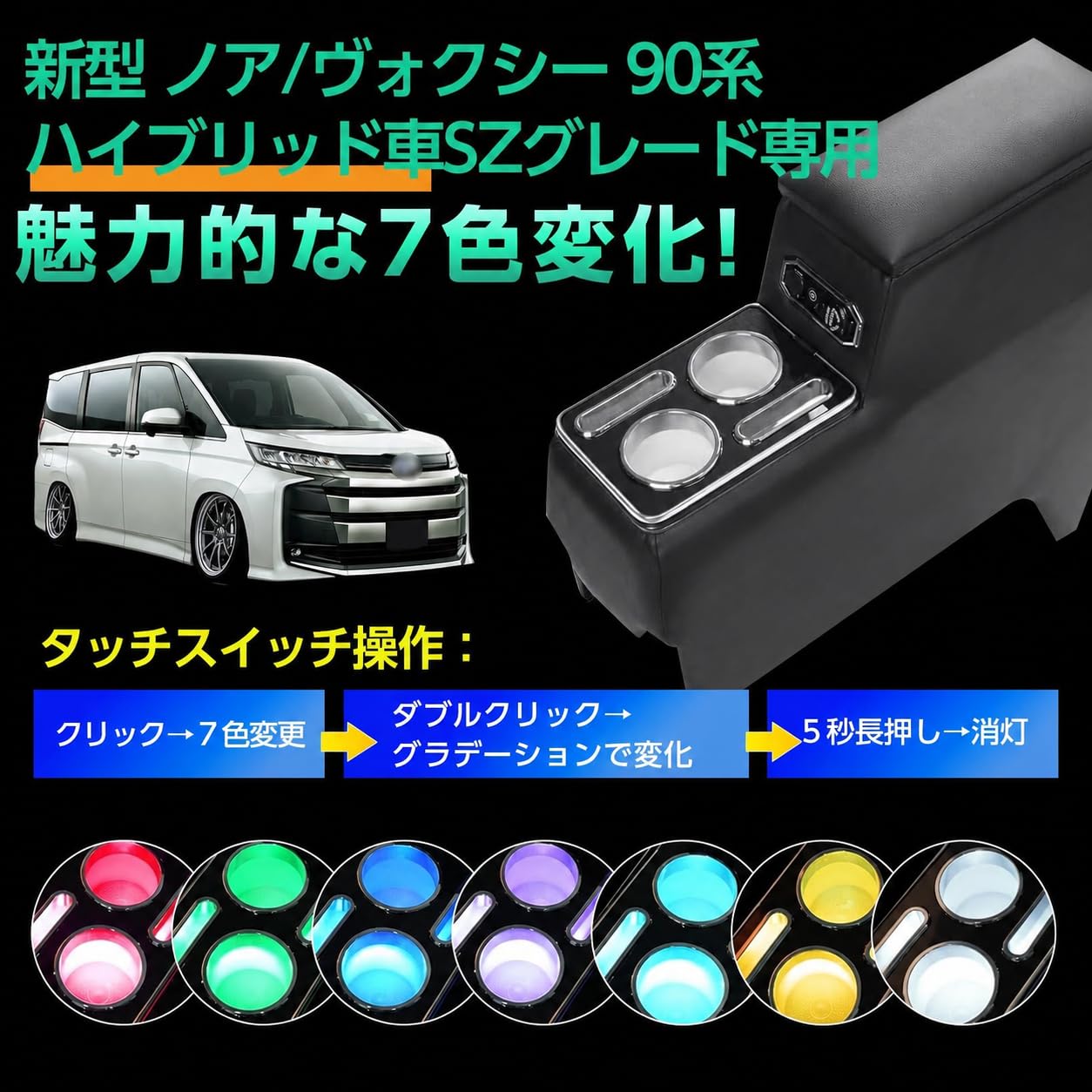 90系 ヴォクシー ノア 7色自動グラデーションLED加工済み エアコンパネル Amazon | lalairodori ヴォクシー ノア 90系 コンソールボックス LED7