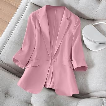 Women Blazer Trendy 3/4 Sleeve Blazers Casual Lapel Open Front Suit Jackets Business Corporate Outfits