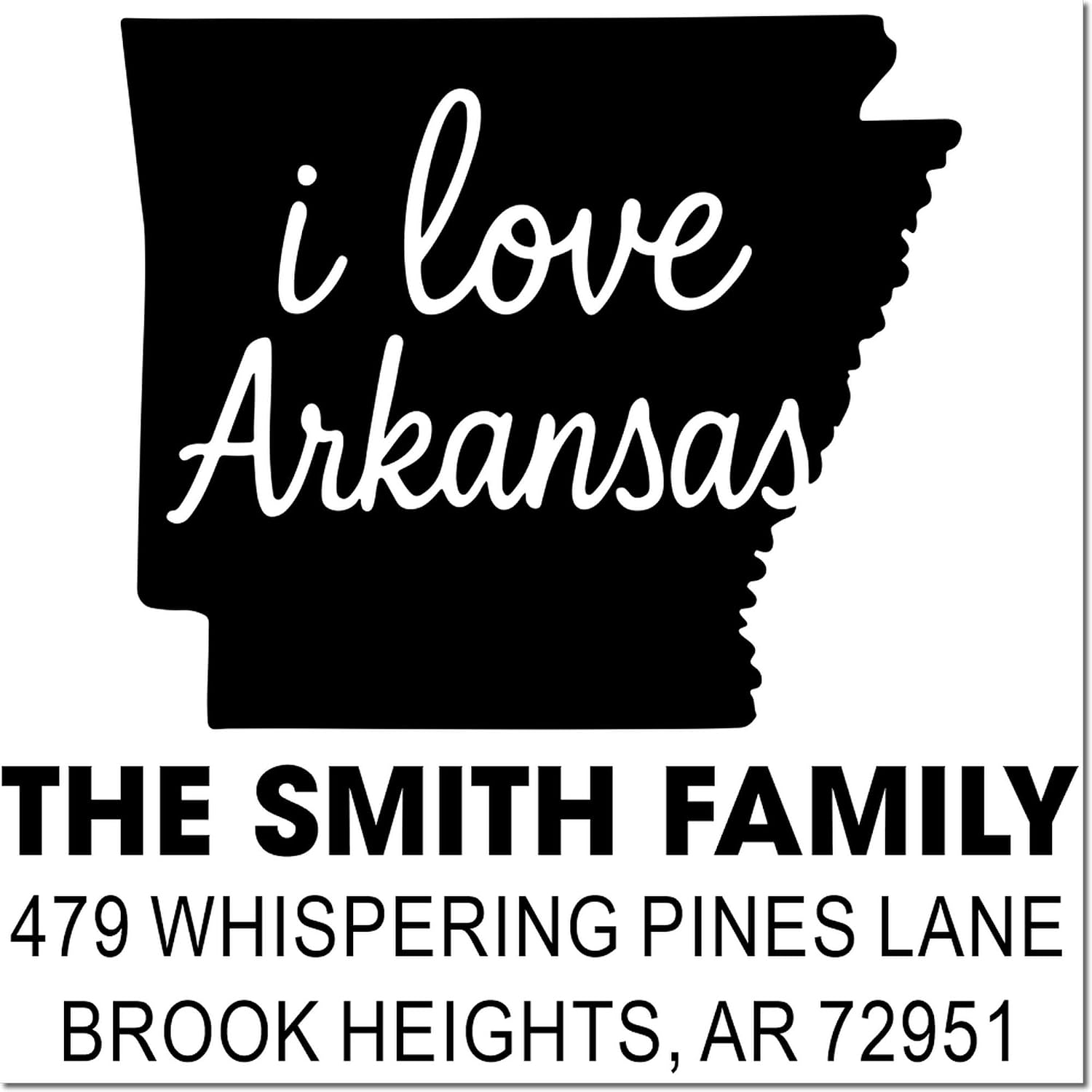 Arkansas Love Silhouette Rubber Stamp with Ink, Personalized 1-5/8 Square Wood Handle, Custom State Design, Gift for Couples, Arkansas Residents