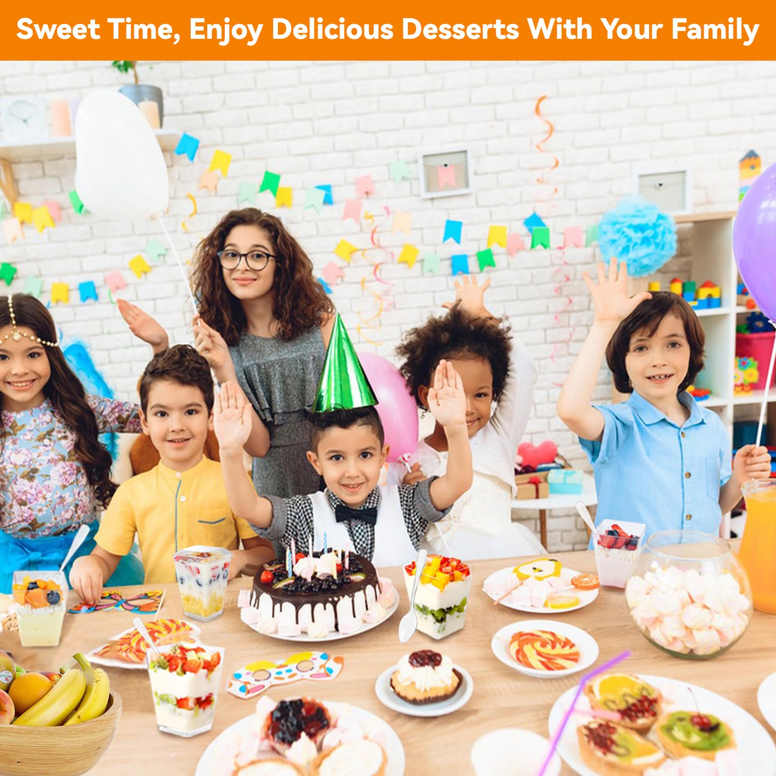 50Pcs Tazze Dessert con Cucchiai Mini & Coperchio, 5oz/160ml Coppette Bicchieri Plastica Riutilizzabili Quadrate, Bicchierini Dolci per Budini, Mousse, Gelati, Tramisu, Casa, Picnic, Compleanni, Feste