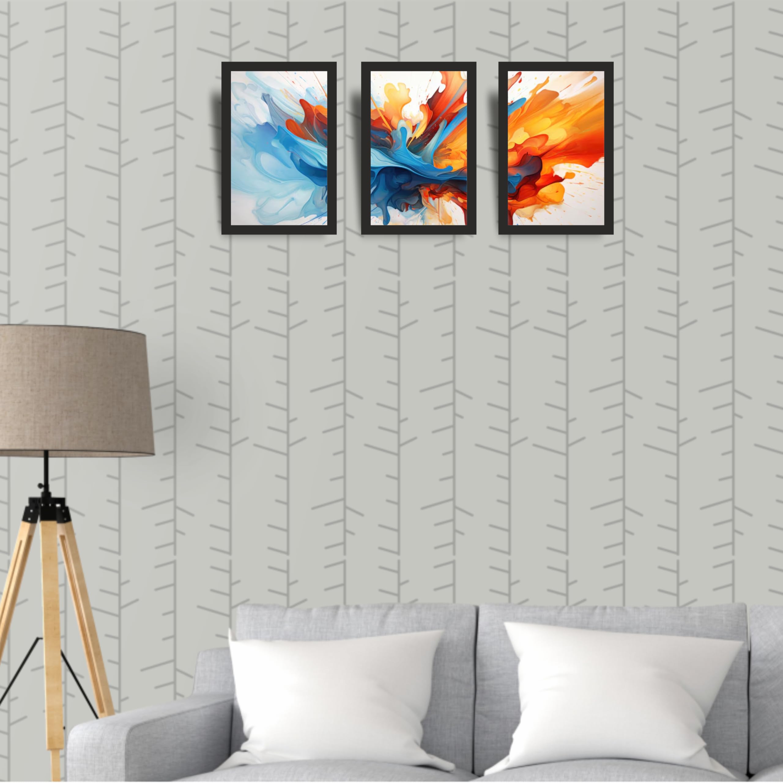 Modern Abstract Paint Splash Wall Art Set of 3 Frames