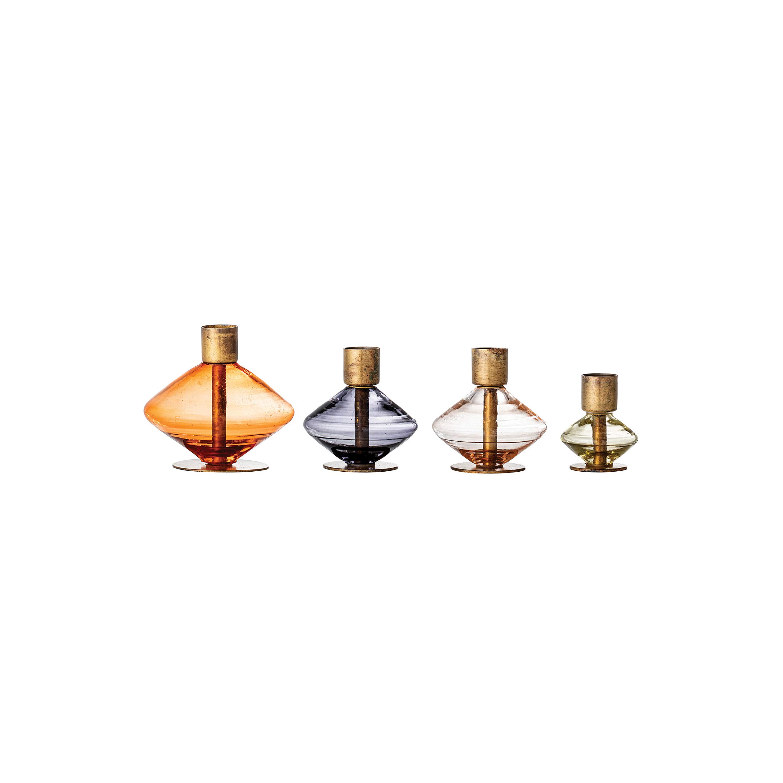 Bloomingville Multi-Color Glass & Metal Taper Holder Set, Brass