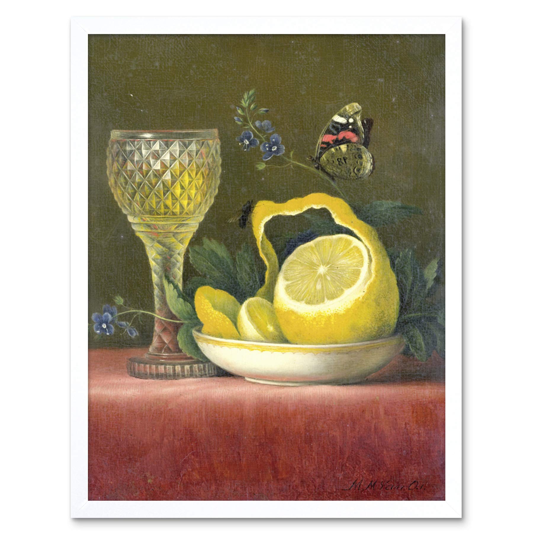 Artery8 Van Os Still Life Lemon And Cut Glass Painting Art Print Framed Poster Wall Decor 12x16 inch