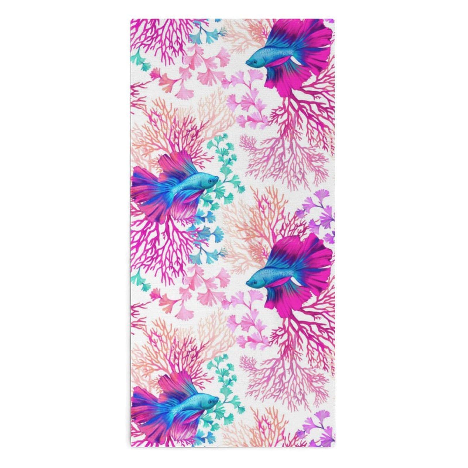 NCLQVJXZKHW Watercolor Sea Rainbow Fish Swimming in Coral Reefs Hand Towels Soft Face Towel Gym Bathroom Travel Hotel 13"x28"