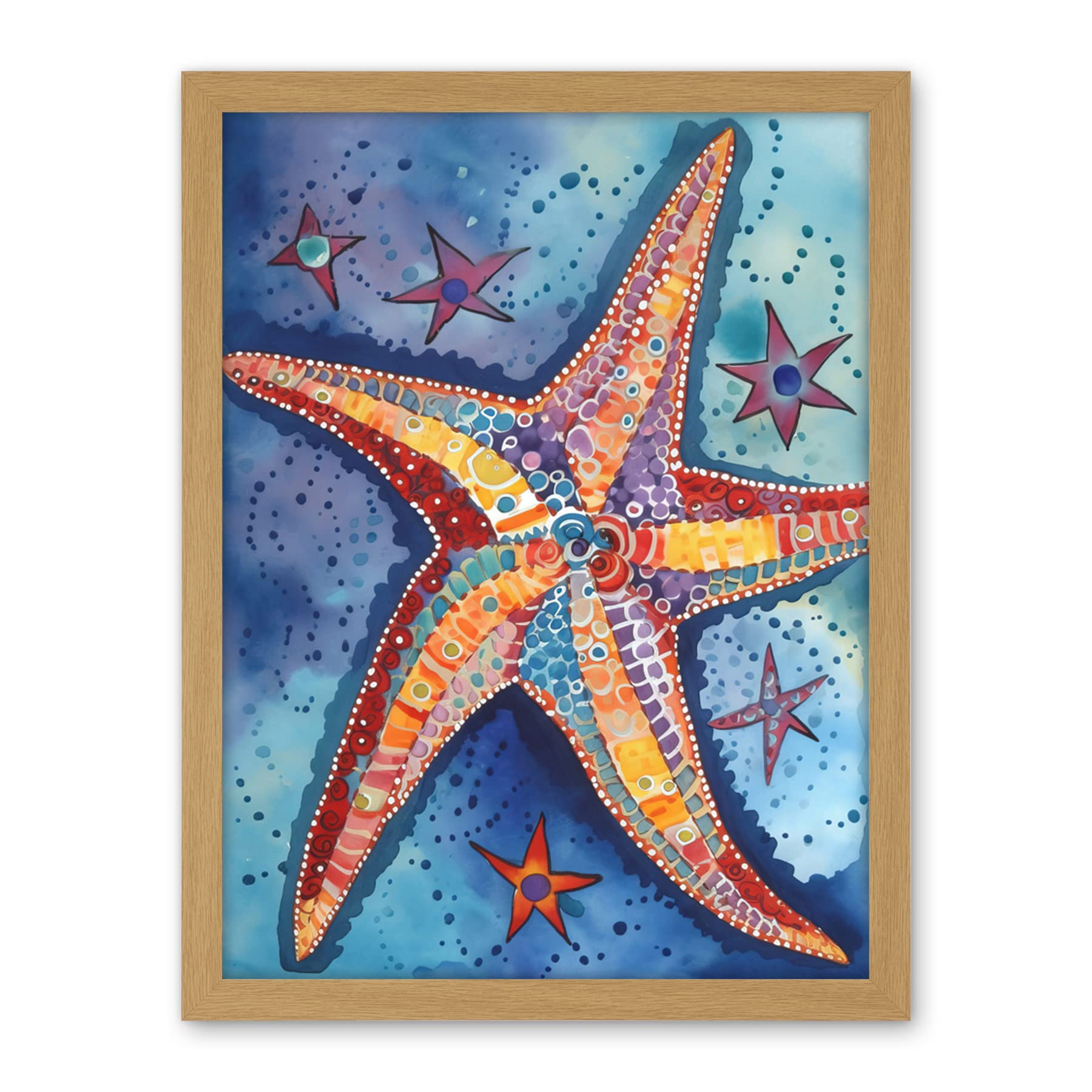 Artery8 Modern Folk Art Starfish Bathroom Artwork Framed Wall Art Print 18X24 Inch