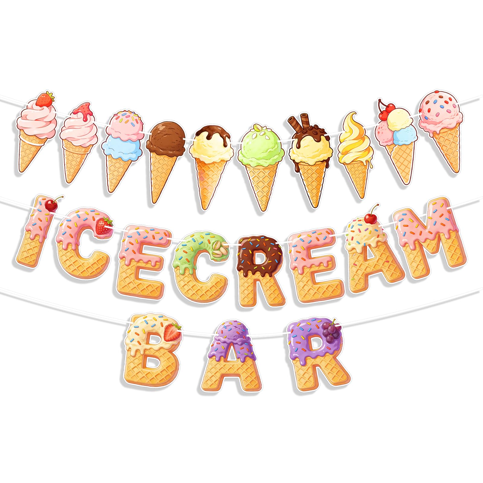 Ice Cream Banner Decorations, Ice Cream Birthday Party Decorations Supplies, Summer Sweet Shop Themed Birthday Decor Colorful Garland Photo Prop for Party