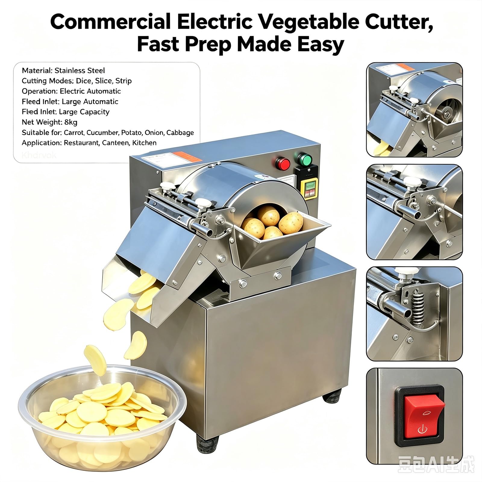 Tritaverdure elettrico, 200 W, con affettatrice, sminuzza e sminuzza.