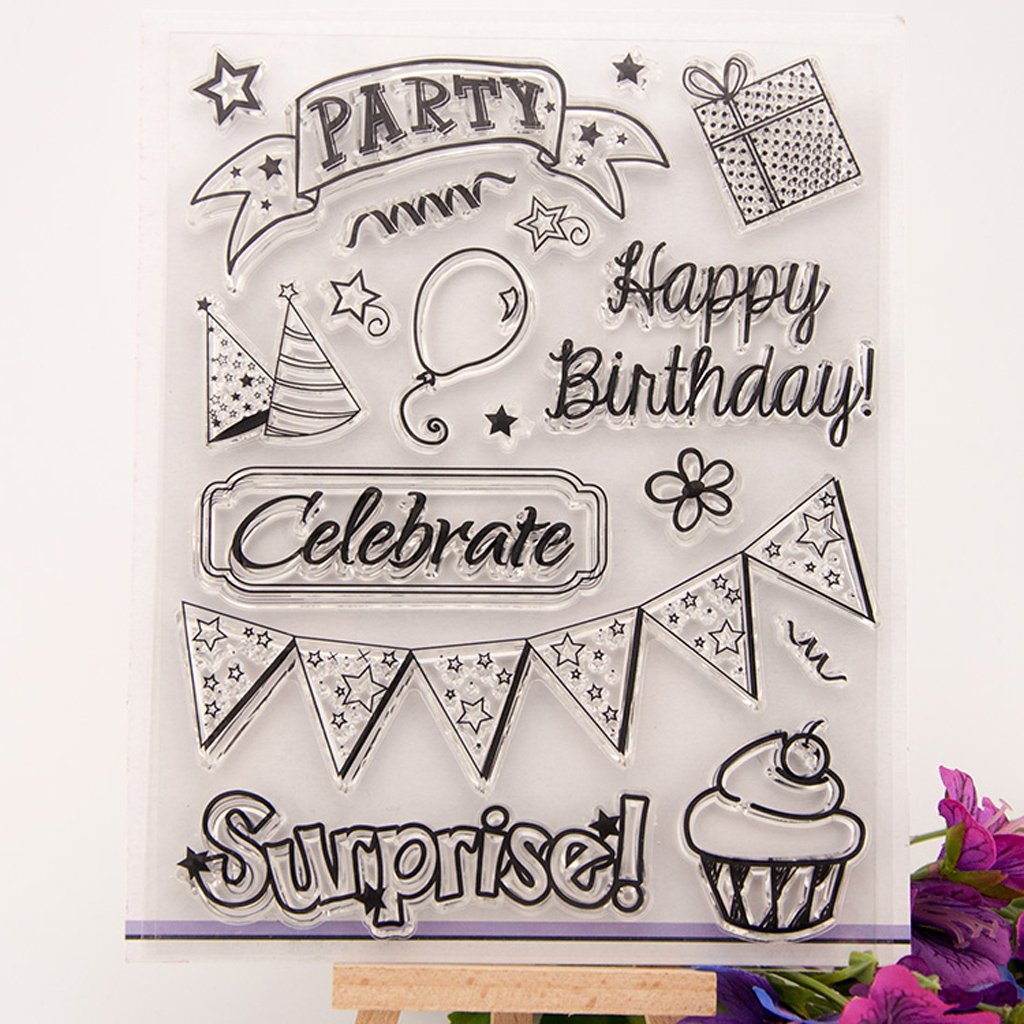 Lyguy Clear Stamp, Happy Birthday Party DIY Silicone Clear Rubber Stamp Sheet Scrapbooking Album