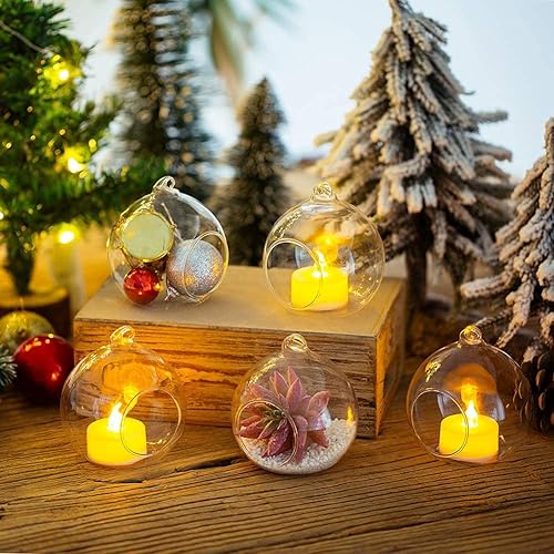 Miniatura 2 de Sziqiqi Portavelas de cristal colgante con velas LED 3.15 pulgadas para globos de té de 3.15 pulgadas, adornos para bodas, Navidad, cumpleaños