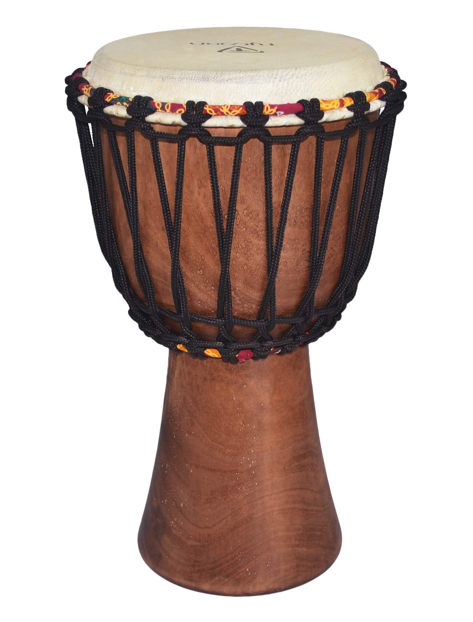 Tycoon Percussion 8" African Djembe, Rope-Tuned, 10.25" Tall Mango Wood Shell, Goat Skin Head, 5mm Strong Non-Stretch Rope for Easy & Lasting Tuning, Ideal for Kids & Beginners, Natural Varnish Finish