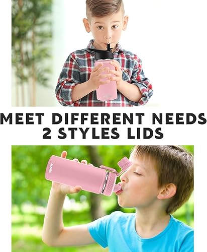 Miniatura 3 de Botella de agua de acero inoxidable para niños, botellas de agua de 16 onzas para niños y niñas, botella de agua de metal aislada con popote, 2