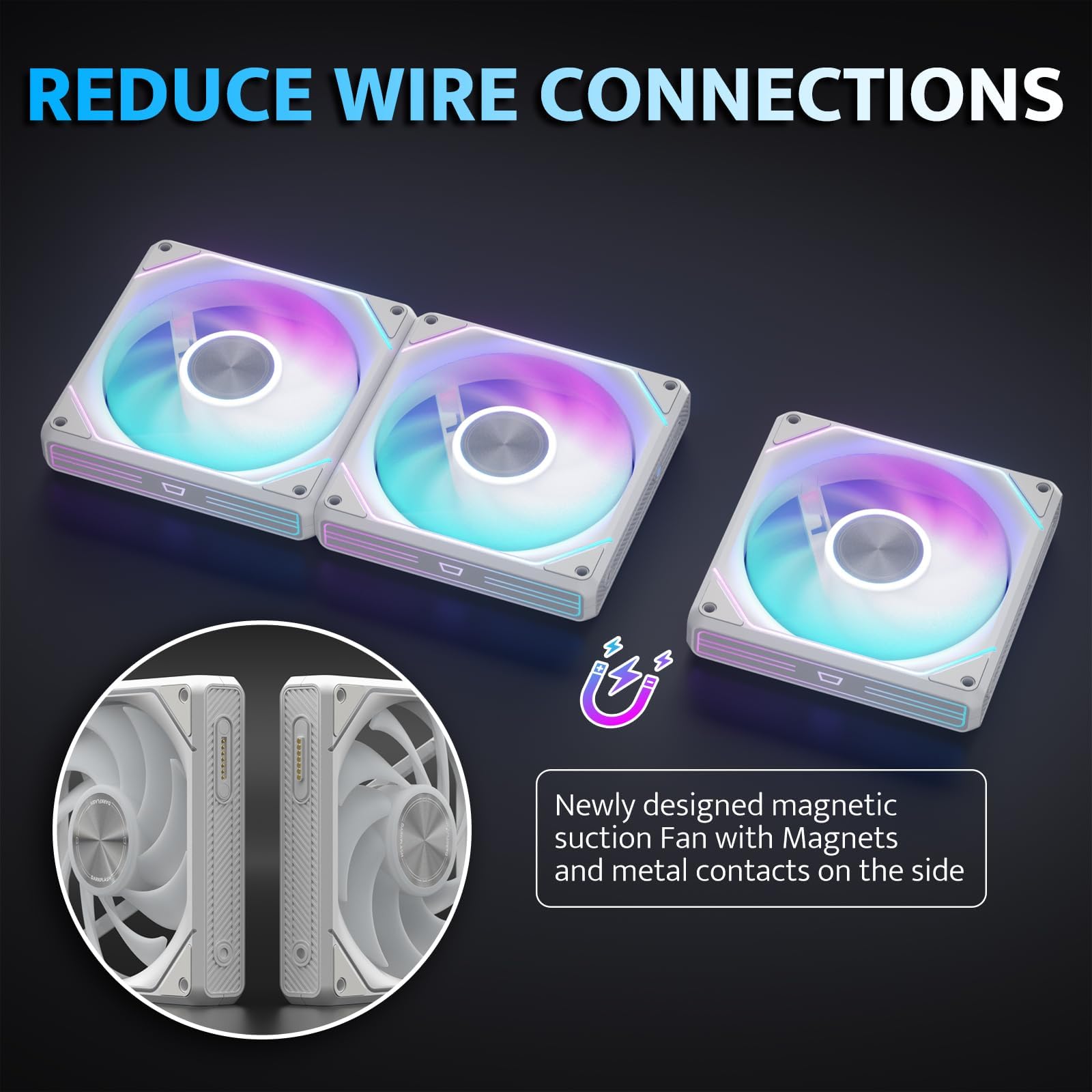 darkFlash G24 - Ventole magnetiche ARGB per case PC, 120 mm, confezione da 3, installazione senza attrezzi, raffreddamento fino a 2200 giri/min, PWM a 4 pin, sincronizzazione con software RGB della
