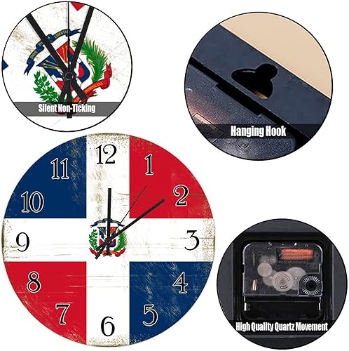 Miniatura 6 de Reloj de pared de madera con diseño de recuerdo de país de República Dominicana, reloj de pared redondo de 10 pulgadas, reloj de pared redondo de 10