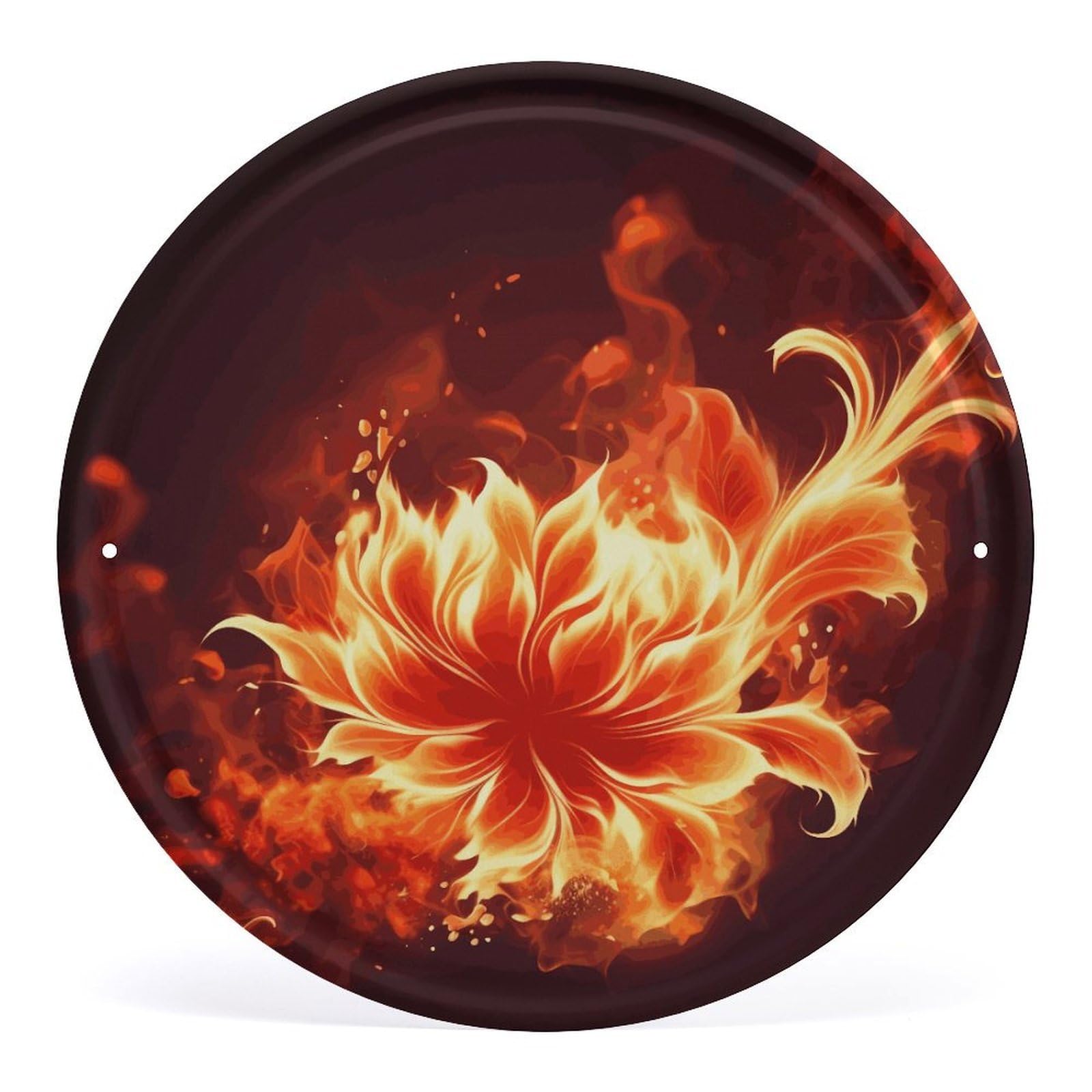 Fodpand Style Flaming Fire Flowers Round Wall Art Hanging Decorations, Wall Decor Modern Minimalist Artwork, Tin Sign Hanging Picture For Living Room, Bedroom, Office, Hallway, 11.8X11.8 Inch
