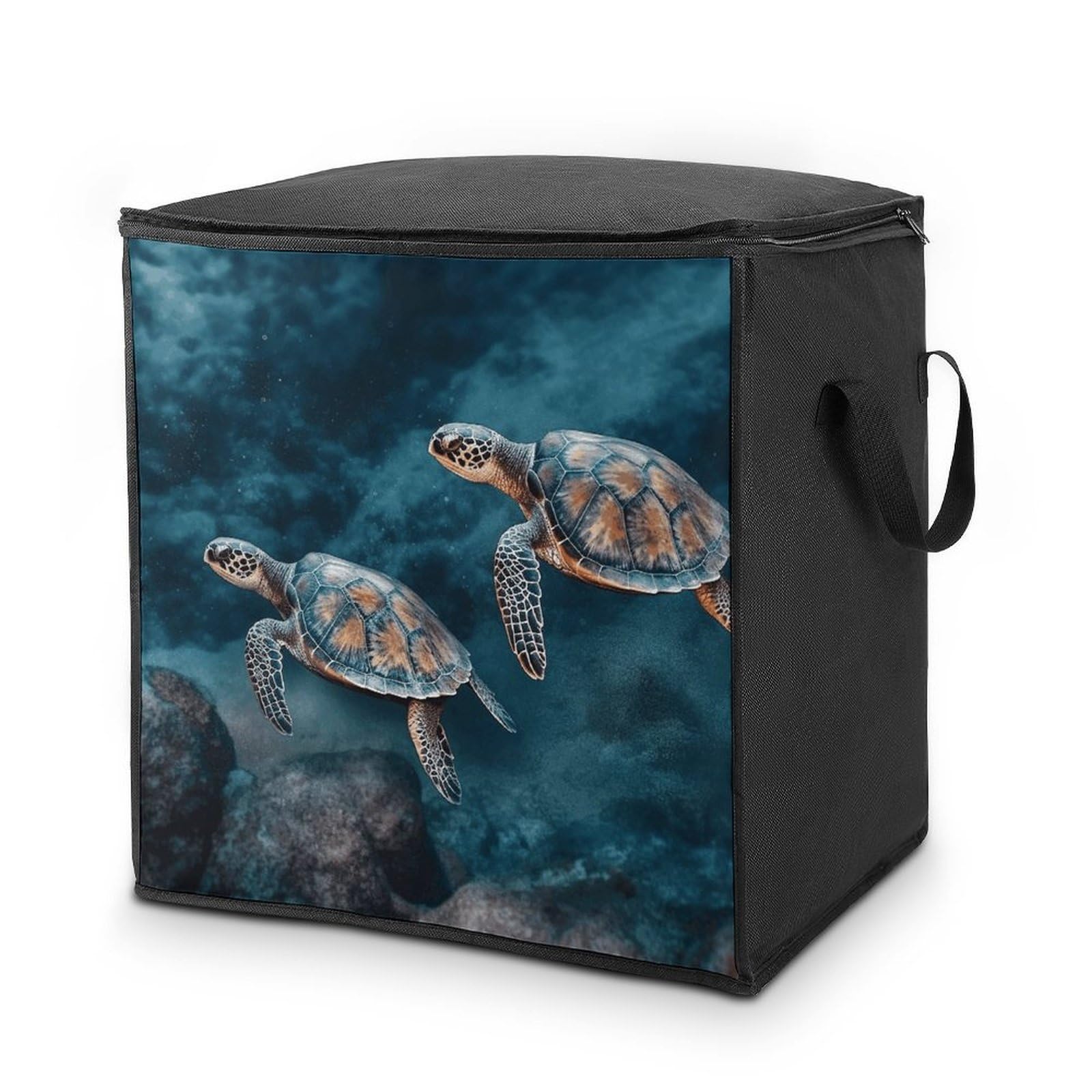 Turtle Swimming in The Sea Storage Bag with Zippers And Handle Extra Large Bedding Comforter Storage Bag Foldable Blanket Storage Bags Fabric Moving Bags for Closet Organizer (70L)