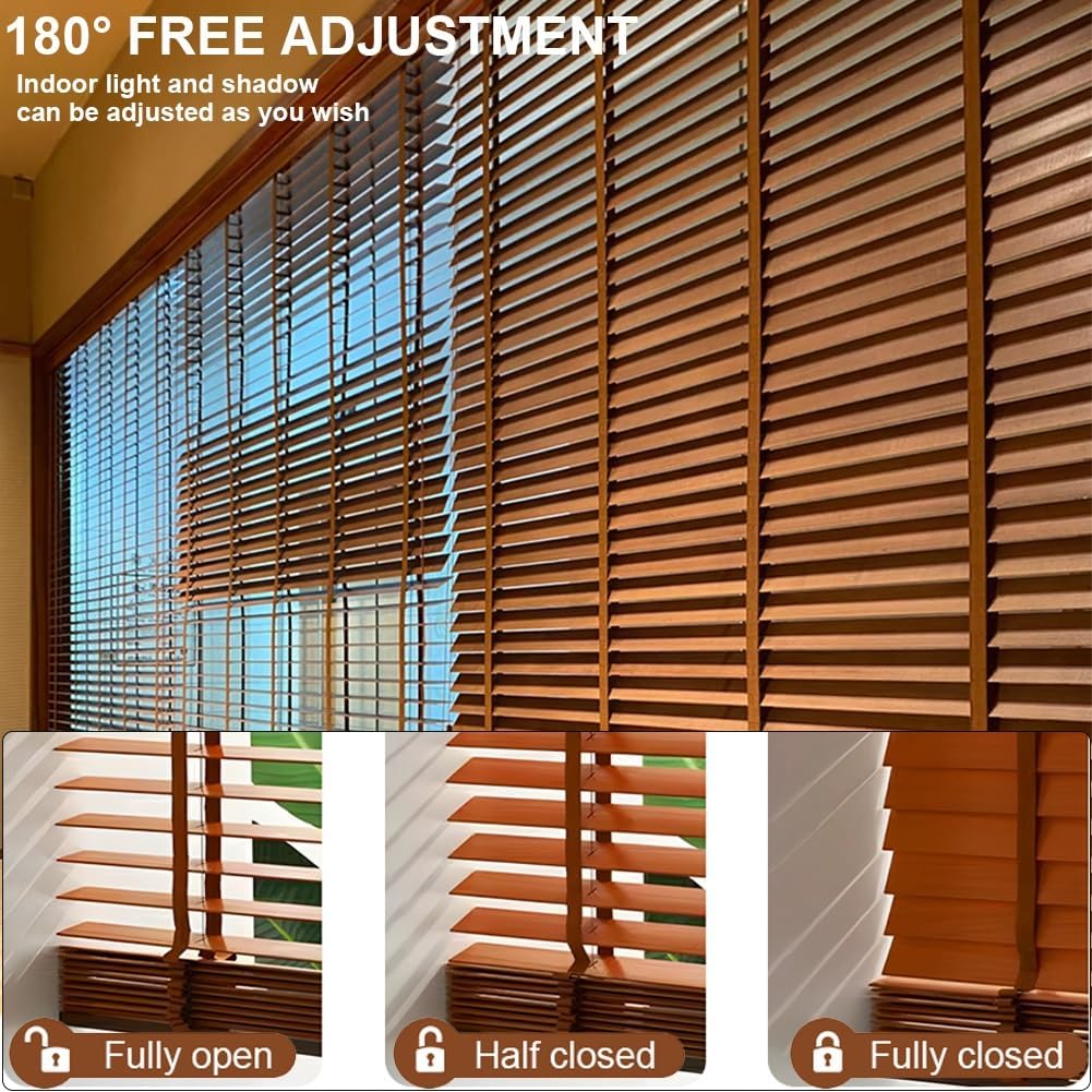 Wood Indoor Window Blinds 2" Slats, Cordless Horizontal Shades 10" 24" 28" 34" 40" 48" 55" 62" 70" 76" Privacy Blackout Wooden Venetian Blind for Bedroom Bathroom Office(Light Wood)
