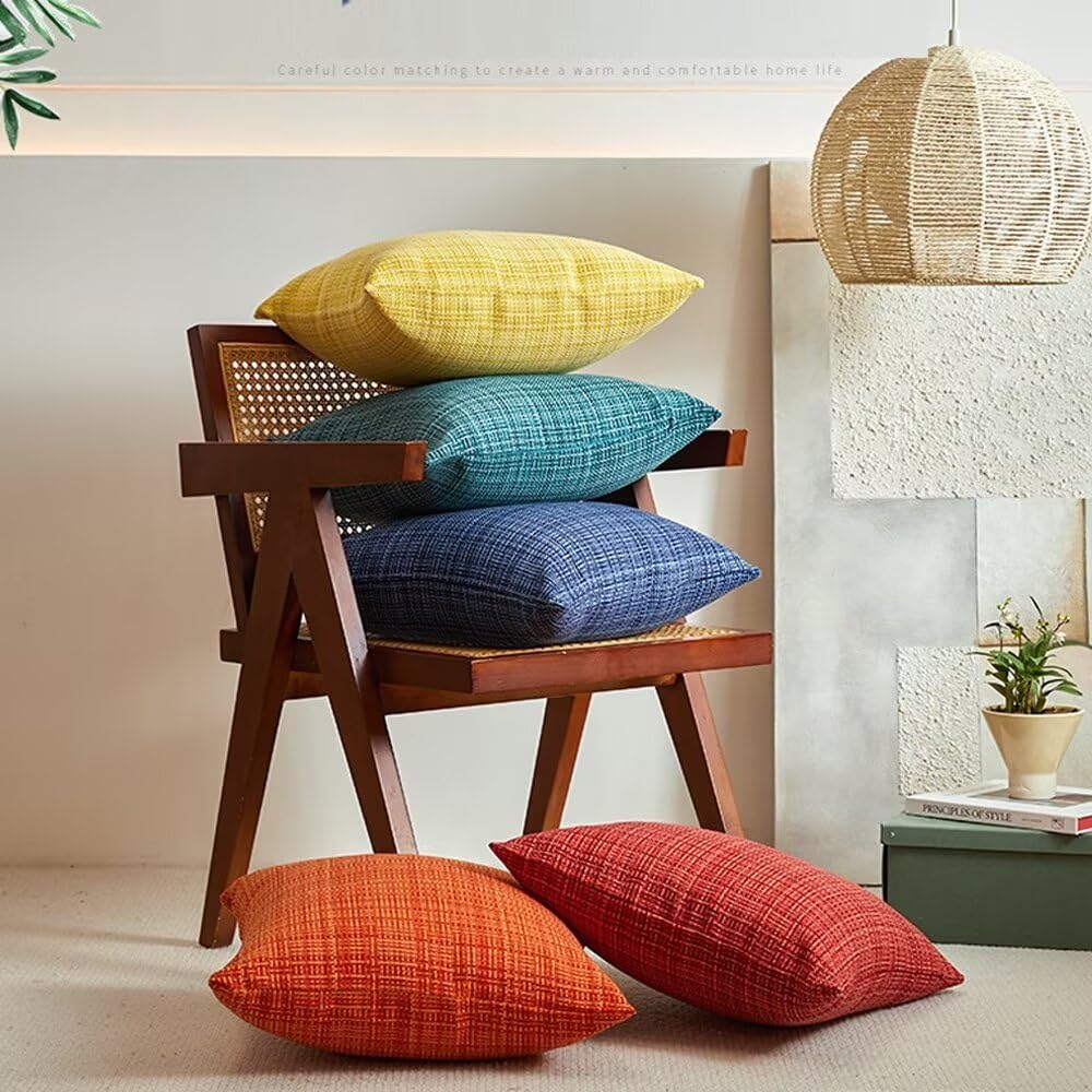 Juego de 2 fundas de almohada decorativas impermeables para exteriores, 45 x 45 cm, textura tejida, fundas de cojín de lino para sofá, jardín, patio, sofá, banco, decoración de sala de estar