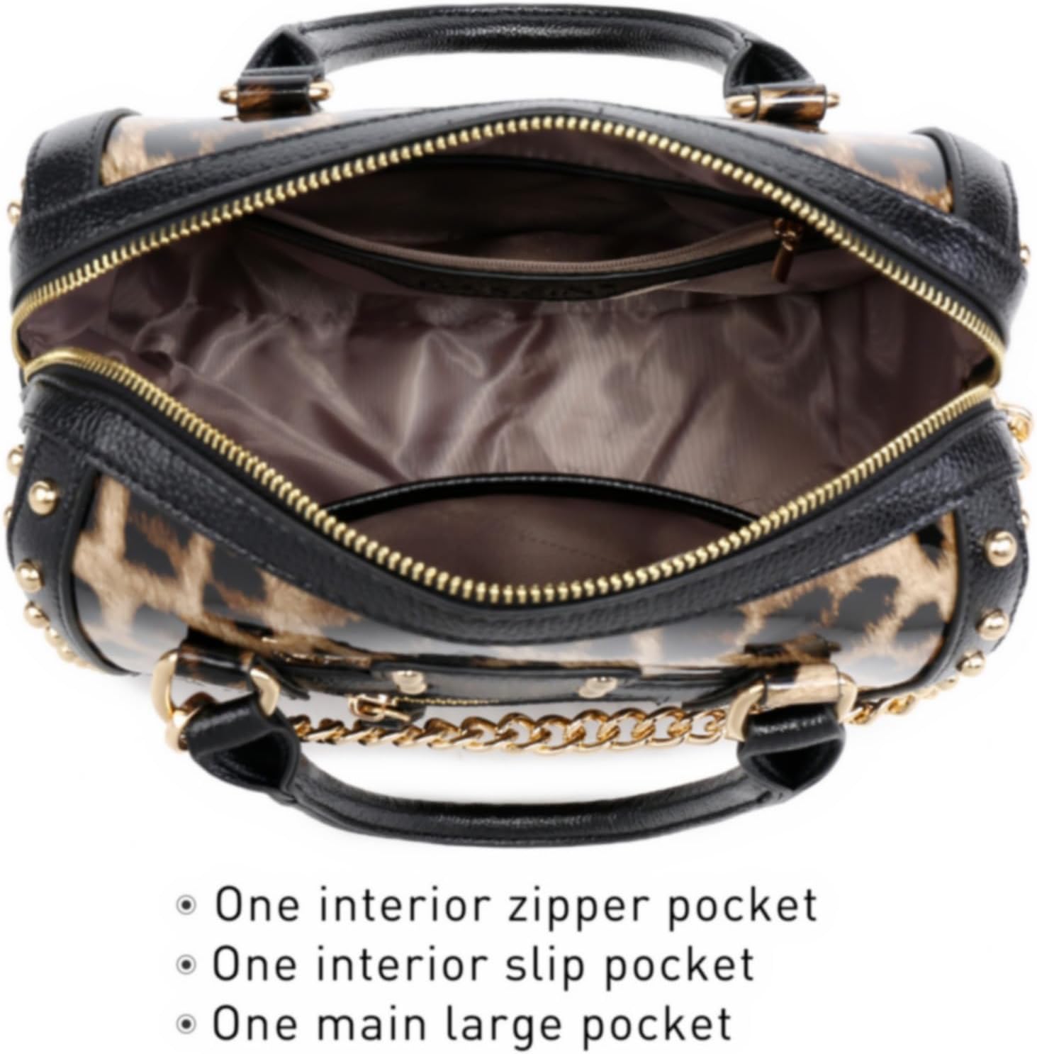 Dasein Women's Barrel Bag Shiny Patent Faux Leather Handbag with Rivet Decoration Top Handle Satchel Shoulder Purse