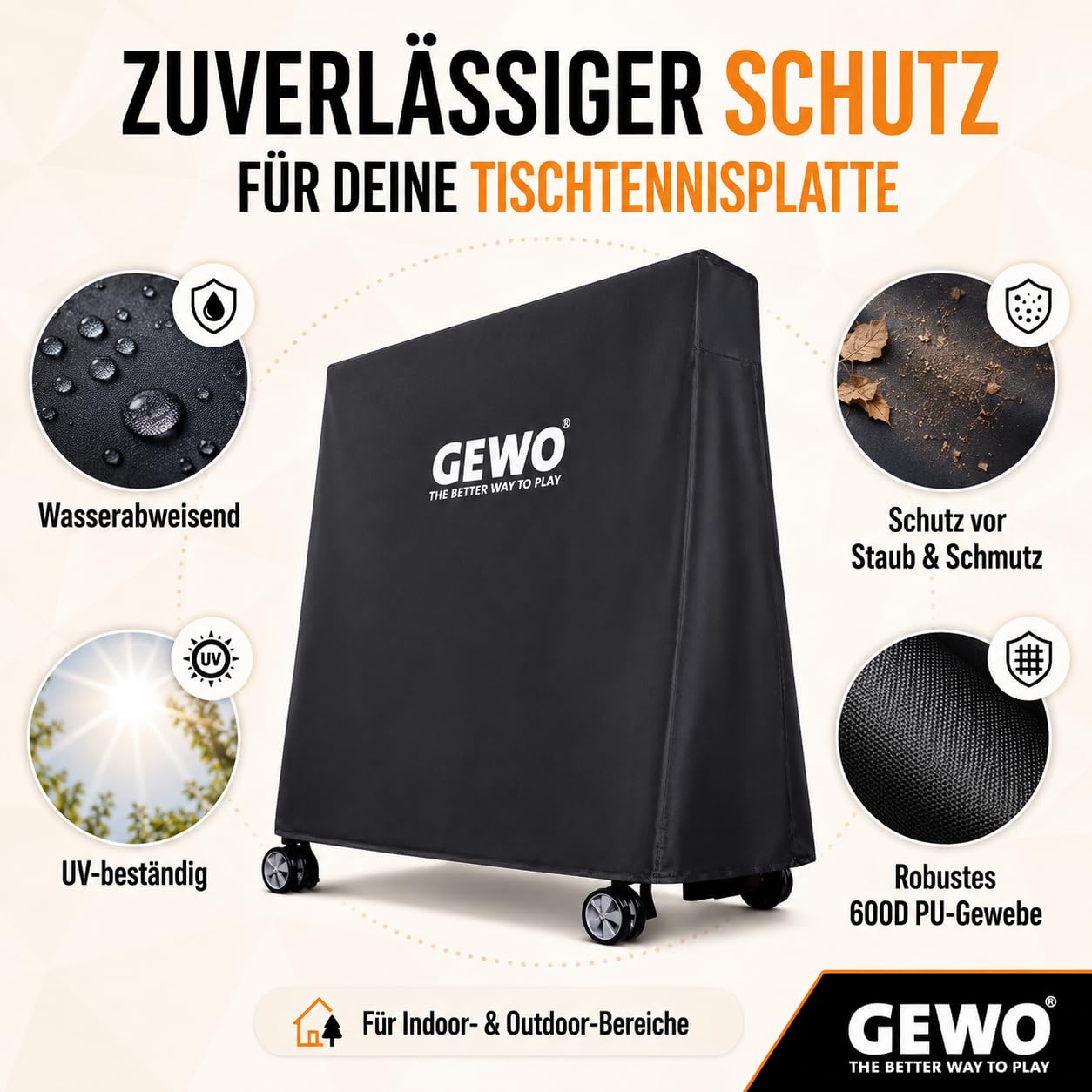 GEWO Housse de table de ping-pong d'extérieur 600D avec fermeture éclair
