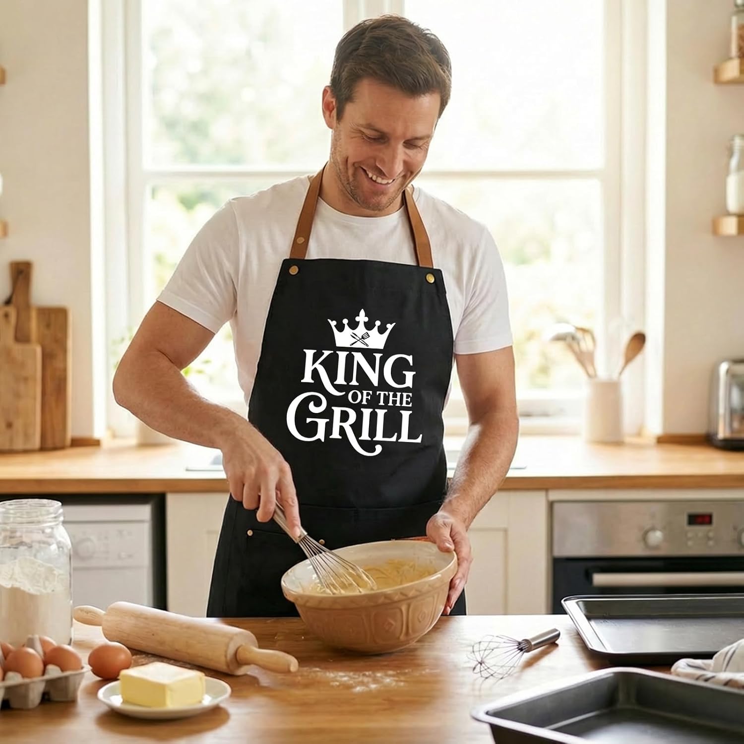 INNORU King of The Grill Sign Apron with Pockets for Men, Funny Cooking Baking Barbecue Apron Adjustable, Oilproof Perfect for Kitchen Supplies