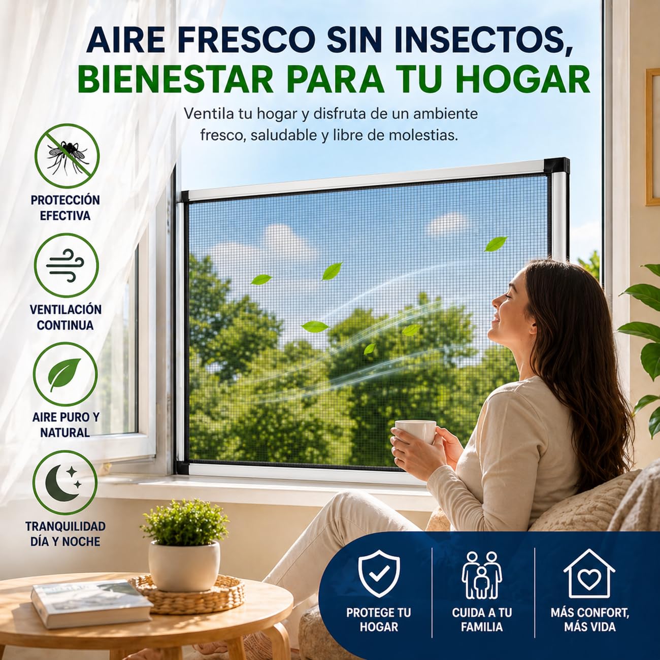 TIENDA EURASIA – Mosquitera Extensible para Ventanas | Bordes de Sellado Felpudos | Marco de Aluminio | Mosquitera Extensible | Color Blanco | Malla de Fibra de Vidrio 70 x (100-192 cm)