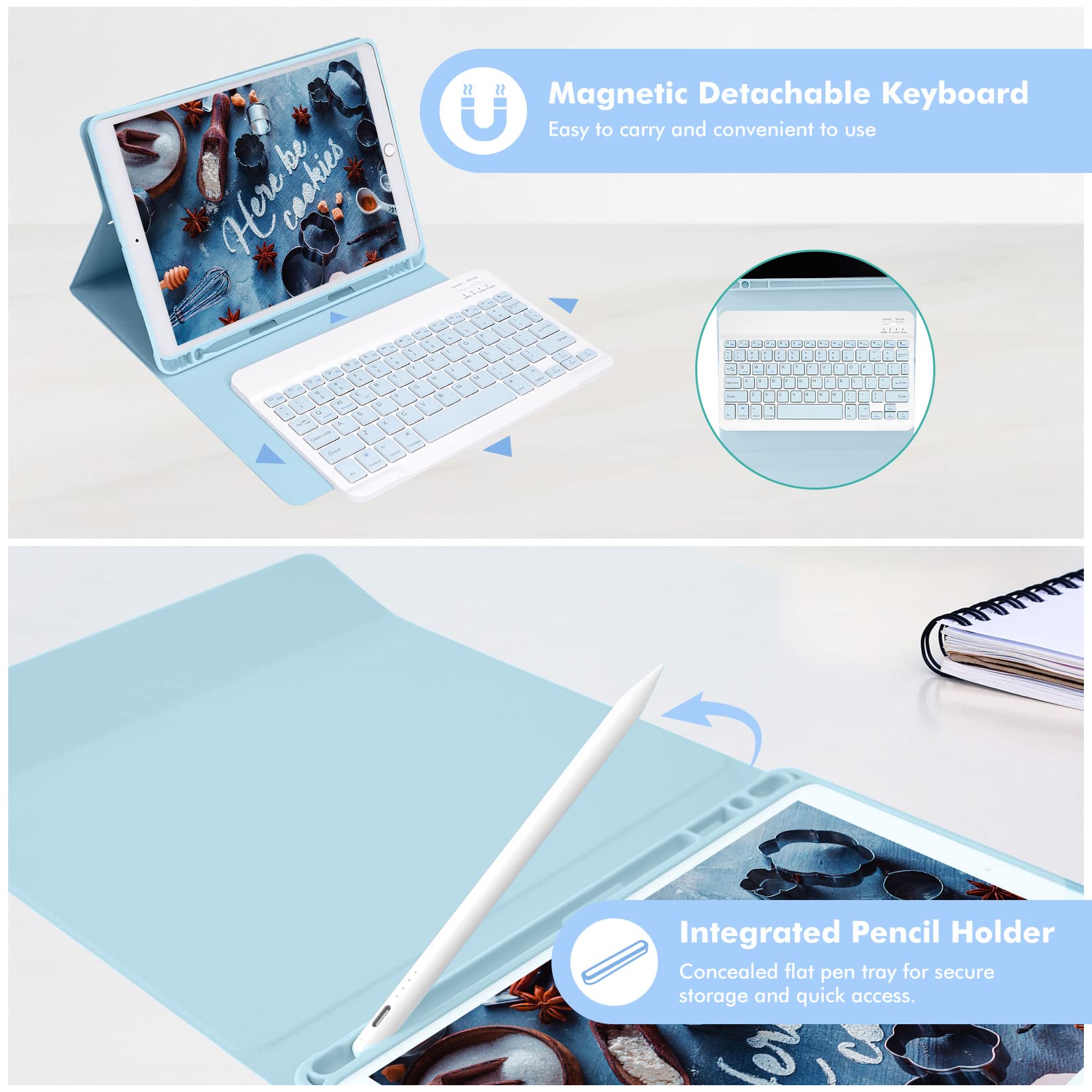 TECURS Custodia Per Tastiera IPad Air 11 Pollici (M3/M2, 2025/2024) /5/4/iPad Pro 11 (4/3/2/1 Gen) Con Trackpad, Design Magnetico, Facile Da Trasportare, Tastiera Wireless QWERTZ, Nero - Foto 4