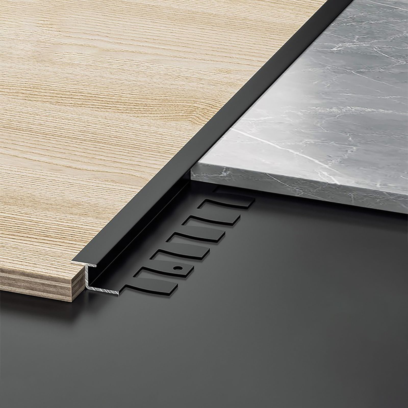 Perfil flexible de aluminio para parquet, 90 cm, 3 piezas, fácil instalación, perfecto para espacios renovados (negro, AU04)