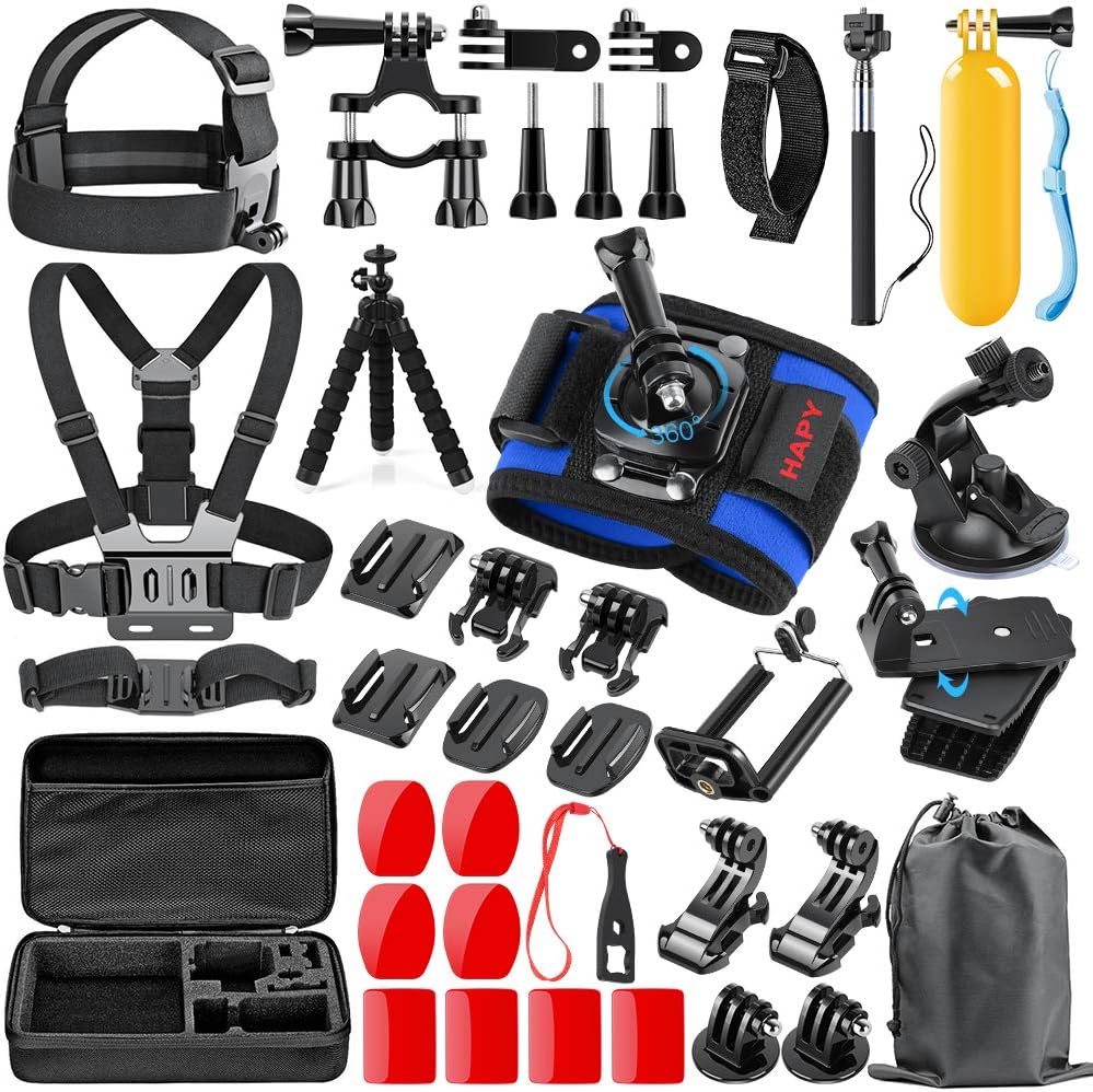 HAPY Sports Action Professional Video Camera Accessory Kit for GoPro Hero6,5 Black, Hero Session,HERO (2018),HERO 6,5,4,3,3+, GoPro Fusion,SJCAM,AKASO,Xiaomi,DBPOWER,Camera Kit
