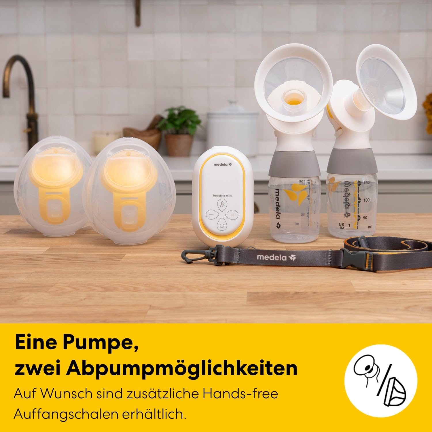 Medela Freestyle Mini Classic Doppelmilchpumpe mit wiederaufladbarem Akku.
