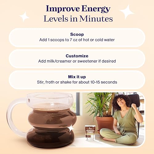 Miniatura 8 de Brain Boost - Nutrición de café de hongos, mezcla orgánica de café de hongos para la salud intestinal, melena de león, chaga y polvo de hongos, café