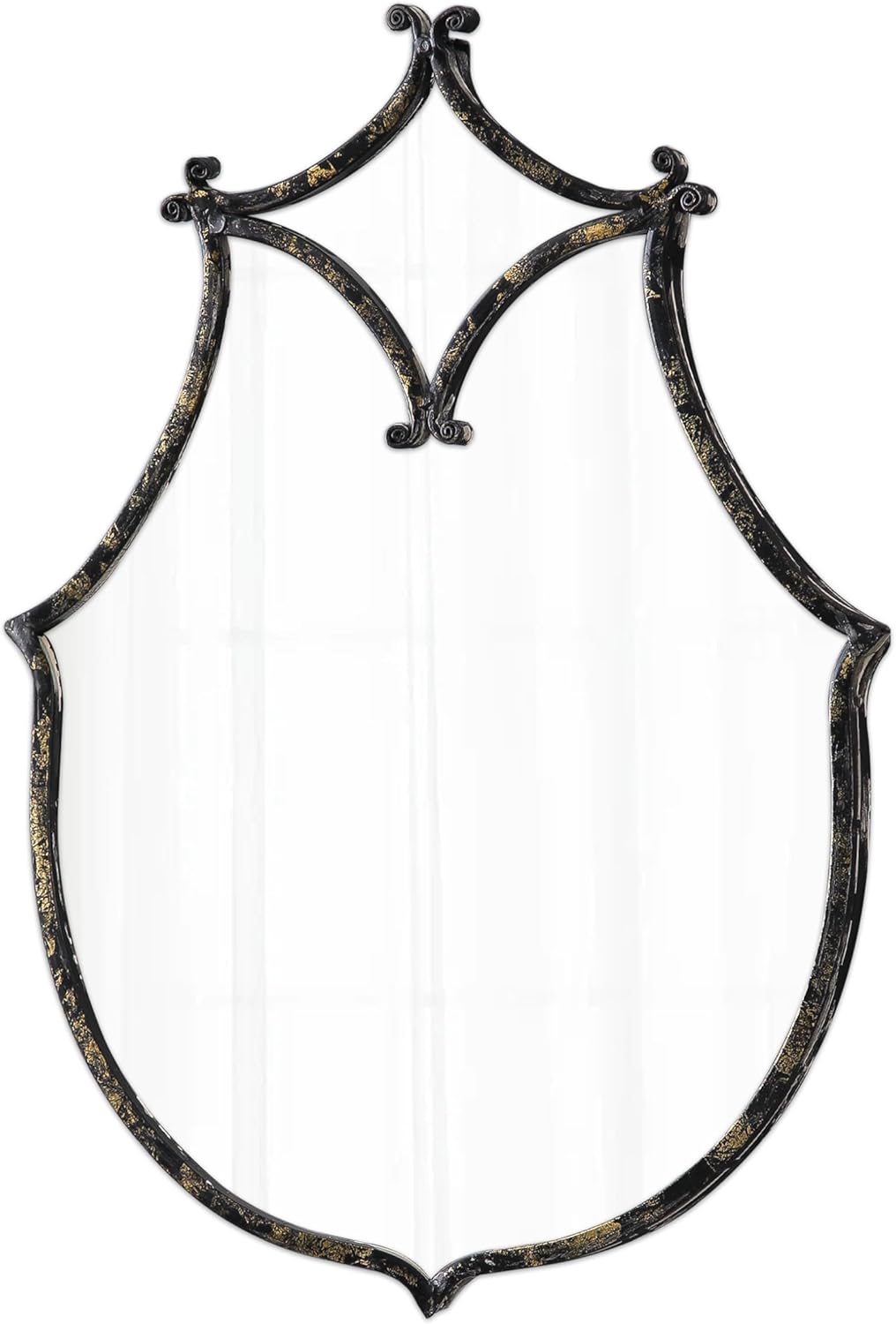 Gothic Black Metal Framed Wall Mirror Decorative 23 x 17 Inch, Hanging Distressed Gold Vintage Wall-Mounted Mirrors for Halloween Entryway Hallway, Wrought Iron Wall Decor Living Room