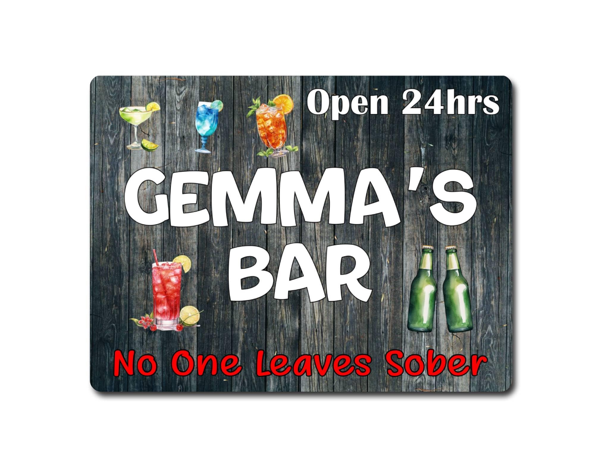 Decalarama Personalised Alcohol Metal Sign Gift – Any Names Bar Open 24 Hours No One Leaves Sober - Family Fun Home Garden Drink Novelty Aluminium Present