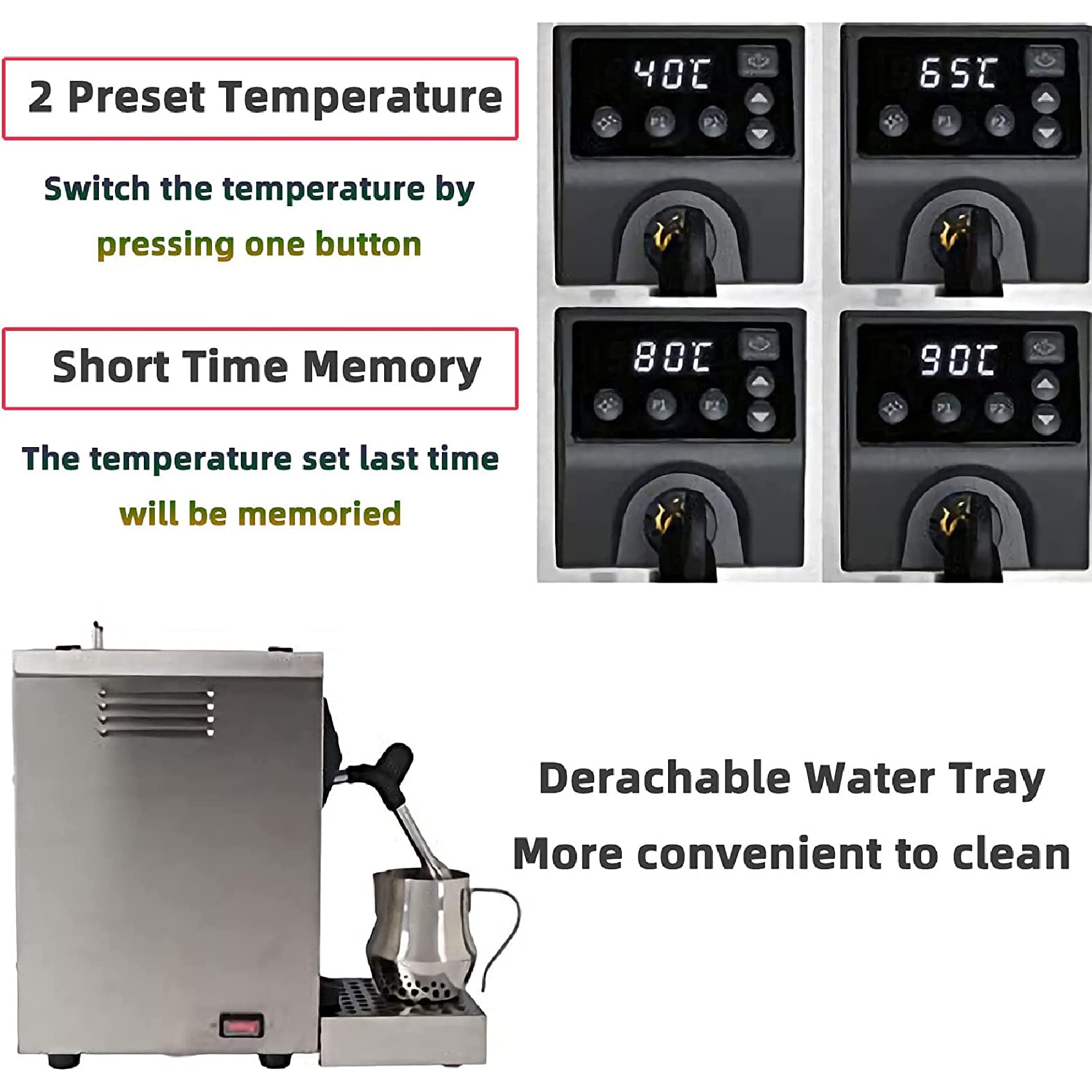 Elektryczny spieniacz do mleka, automatyczny parowar do kawy 1450 W, z wyświetlaczem LED, regulowana temperatura 40°C-90°C, doskonała pianka mleczna
