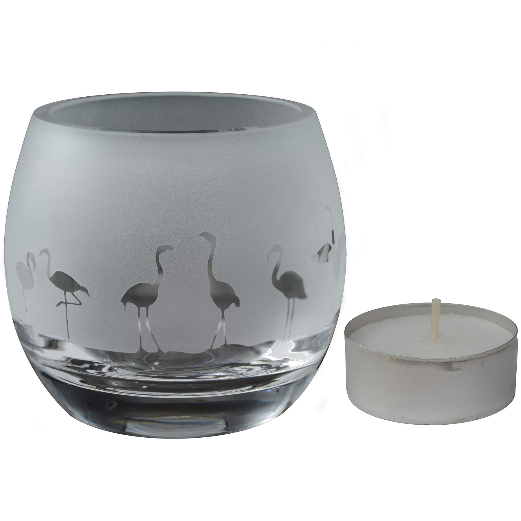 Milford Animo Glass Small Crystal Glass Tealight Candle Holder Flamingo Frieze