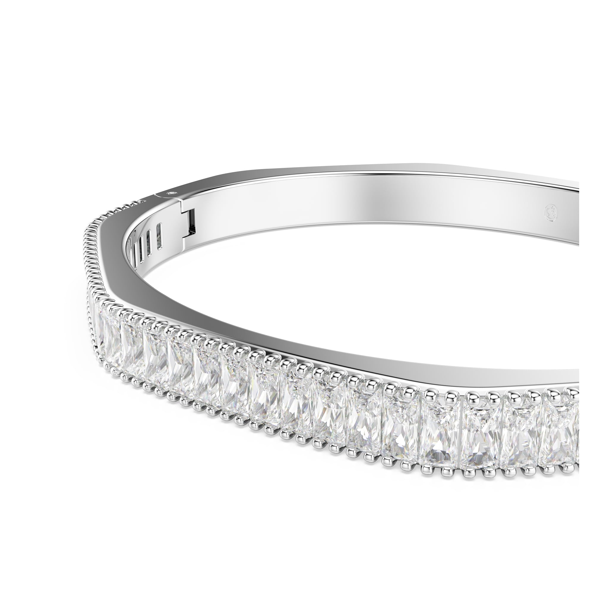 Swarovski Bracciale rigido Matrix Octagon, taglio baguette, cristalli trasparenti, rosa, finiture rodio e dorate