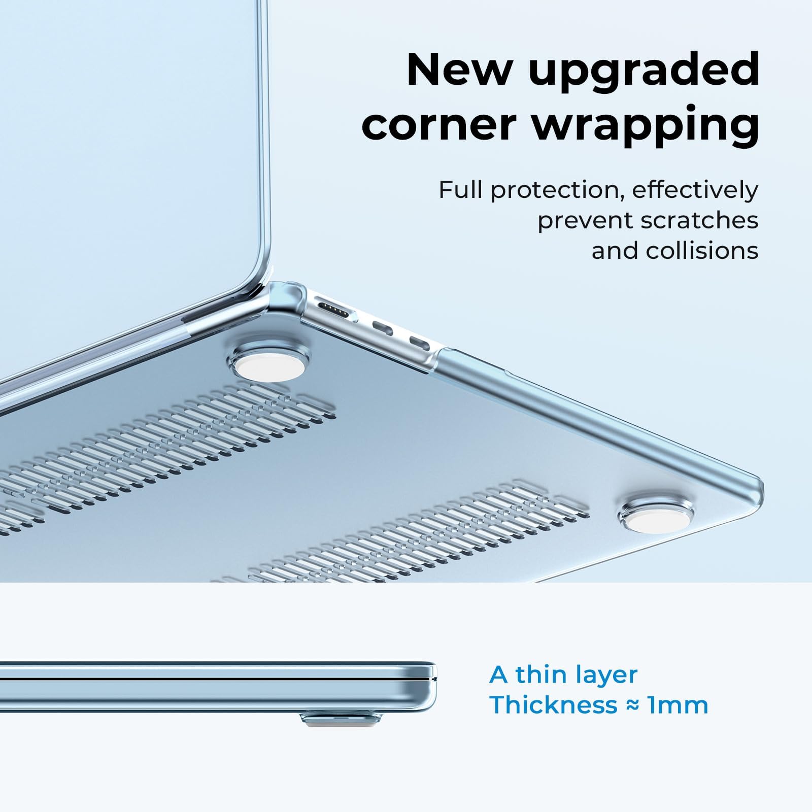 EooCoo Cover Compatibile con MacBook Air 15 M4 M3 M2 2025 2024 2023 A3241 A3114 A2941 con Display Liquid Retina 15.3'' Pollici, Plastica Rigide Protection Custodia Liscia - Cristallo Celeste