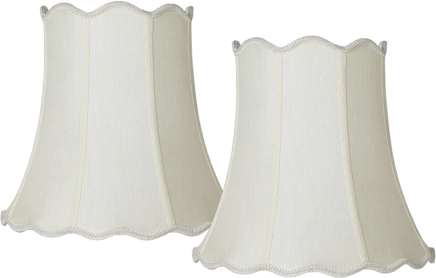 Set of 2 Scallop Bell Lamp Shades Cream Medium 10" Top x 16" Bottom x 14.75" High x 15" Slant Spider with Replacement Harp and Finial Fitting - Imperial Shade