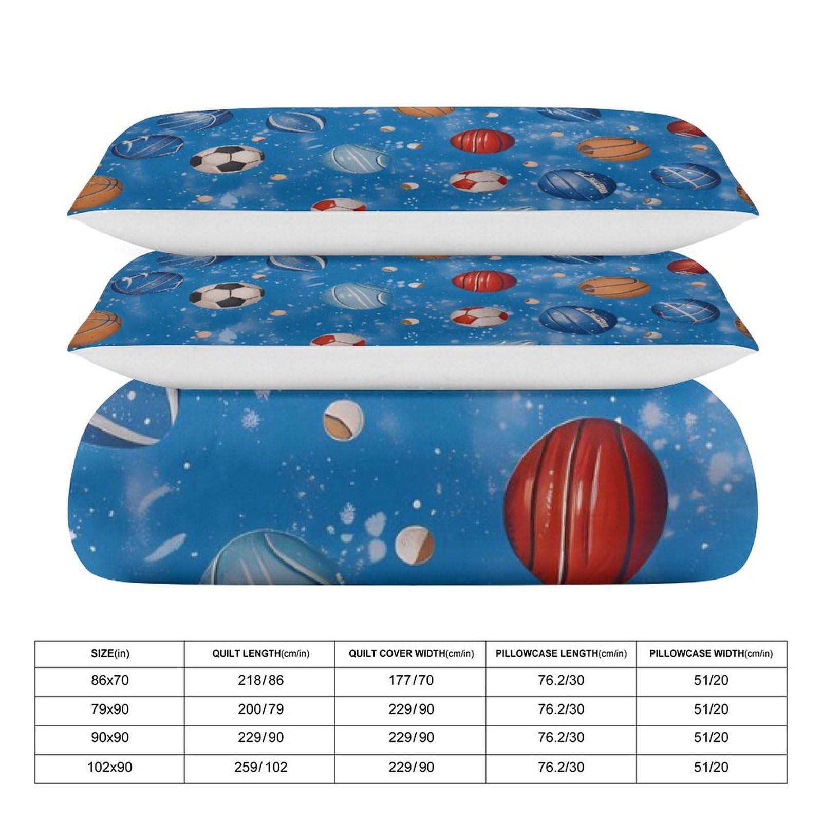 Sports Balls Funny 3 Piece Bedding Comforter Sets 1 Duvet Cover and 2 Pillowcases 79