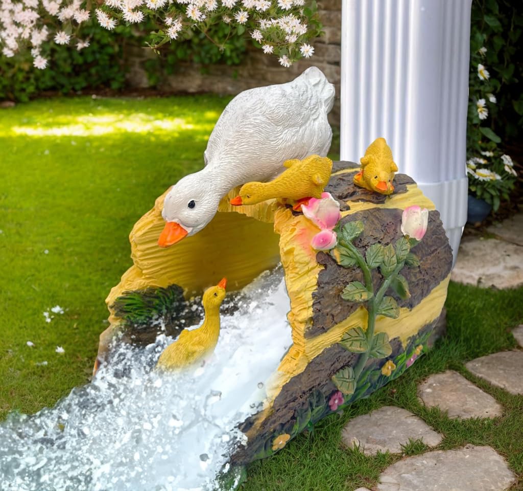 Teaeeno Real Duck Decor Statue Gutter Downspout Extension Decorative,Animal Statue Outdoor Decor,3"×4" Rain Gutter Downspout Splash Block,Garden Splash Block Outdoor Sculpture,Rain Downspout Diverter