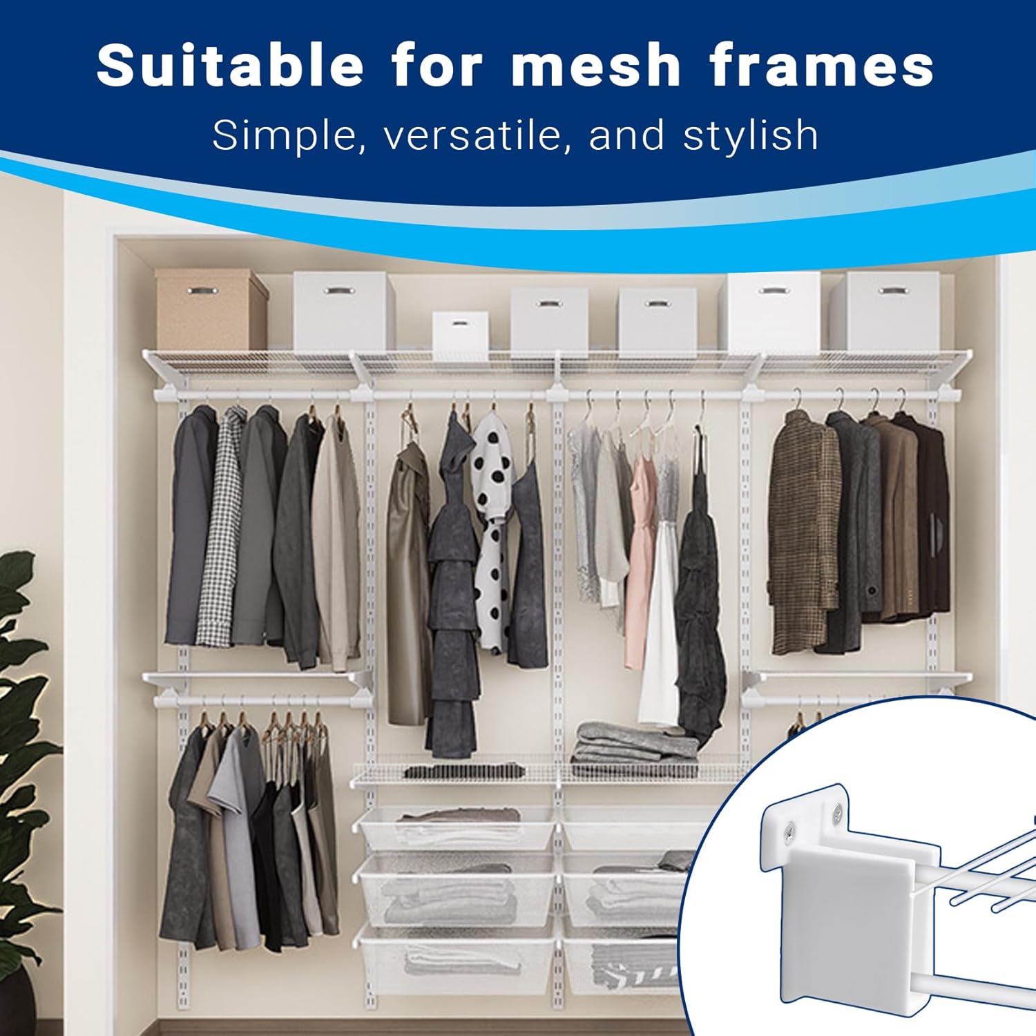 4 Pack Wire Shelf End Bracket, Designed for Closetmaid Wire Shelving, Wall Mount Brackets for Shelves Closet, Screws Included, Wire Shelf Clips, Wall Shelf Brackets, Closet Wire Shelving