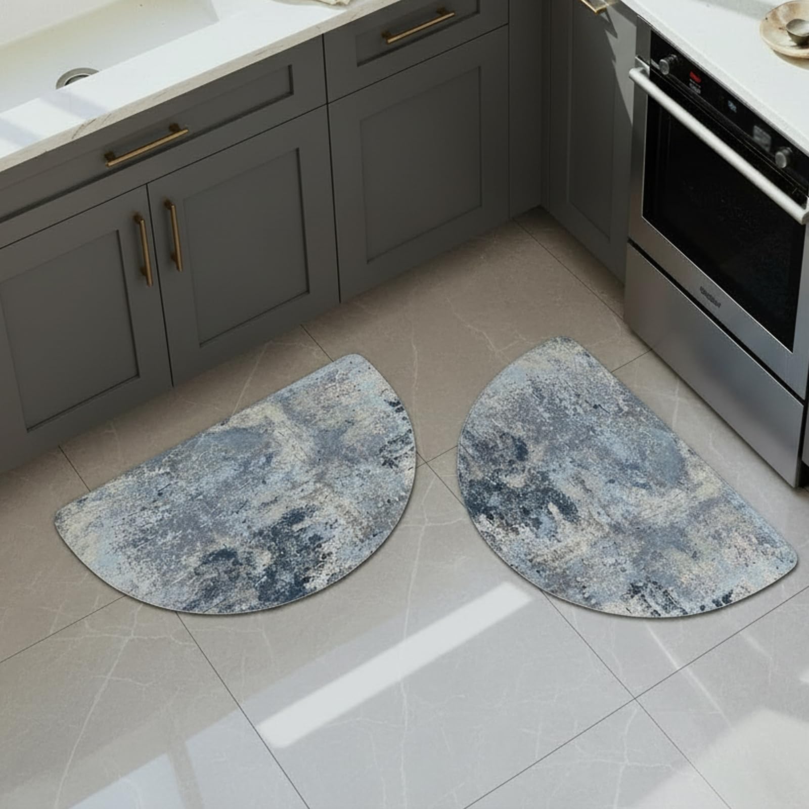 Tapis de cuisine antidérapants bleu gris pour stopper les glissades de sol
