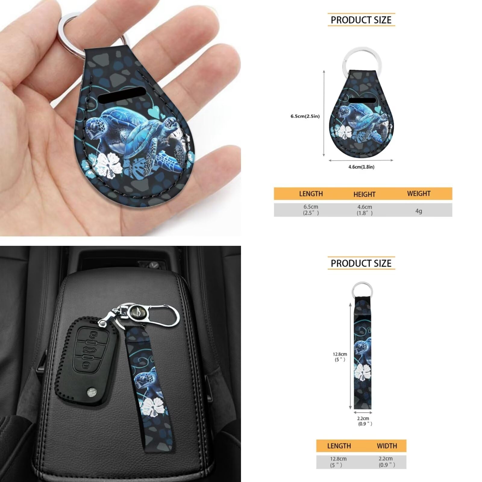 Set completo di 12 coprisedili per auto, accessori per auto, motivo tartaruga marina, set completo, cuscinetti per cinture di sicurezza, coprivolante, portachiavi per veicoli, sottobicchieri
